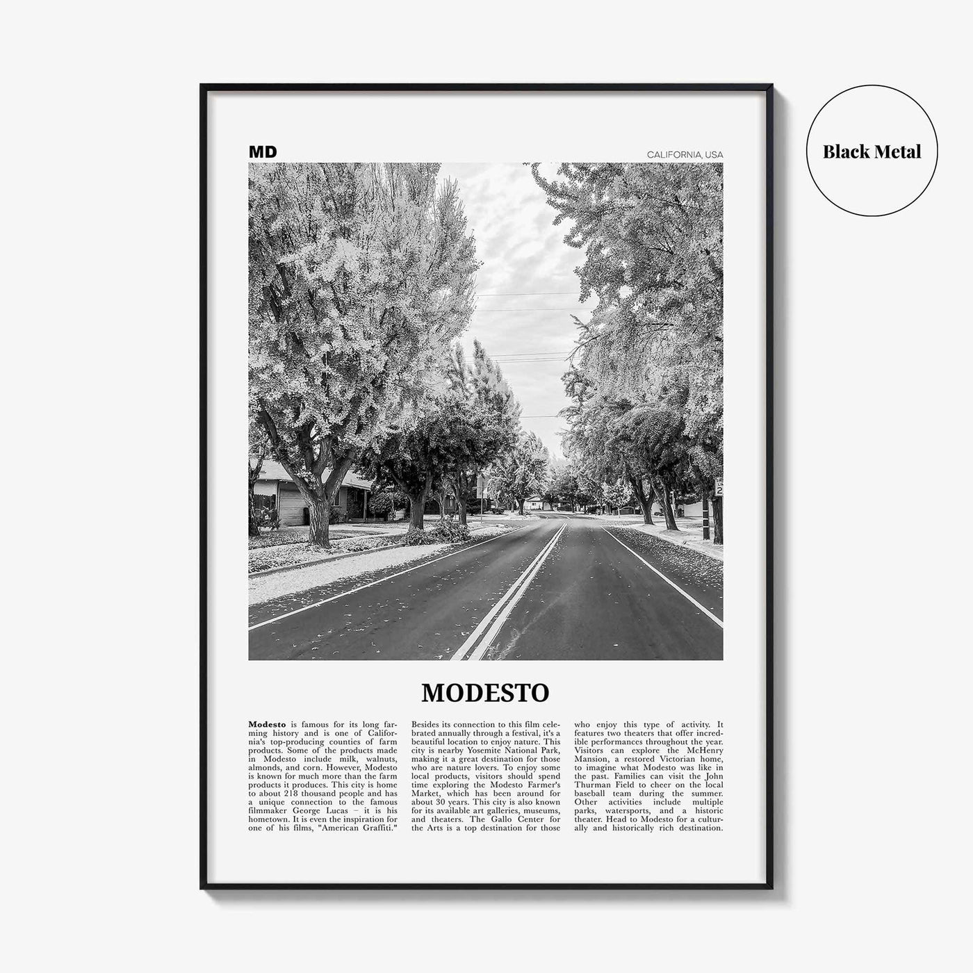 Modesto Print Black and White, Modesto Wall Art, Modesto Poster, Modesto Photo, Modesto Wall Décor, Modesto Map, California, USA