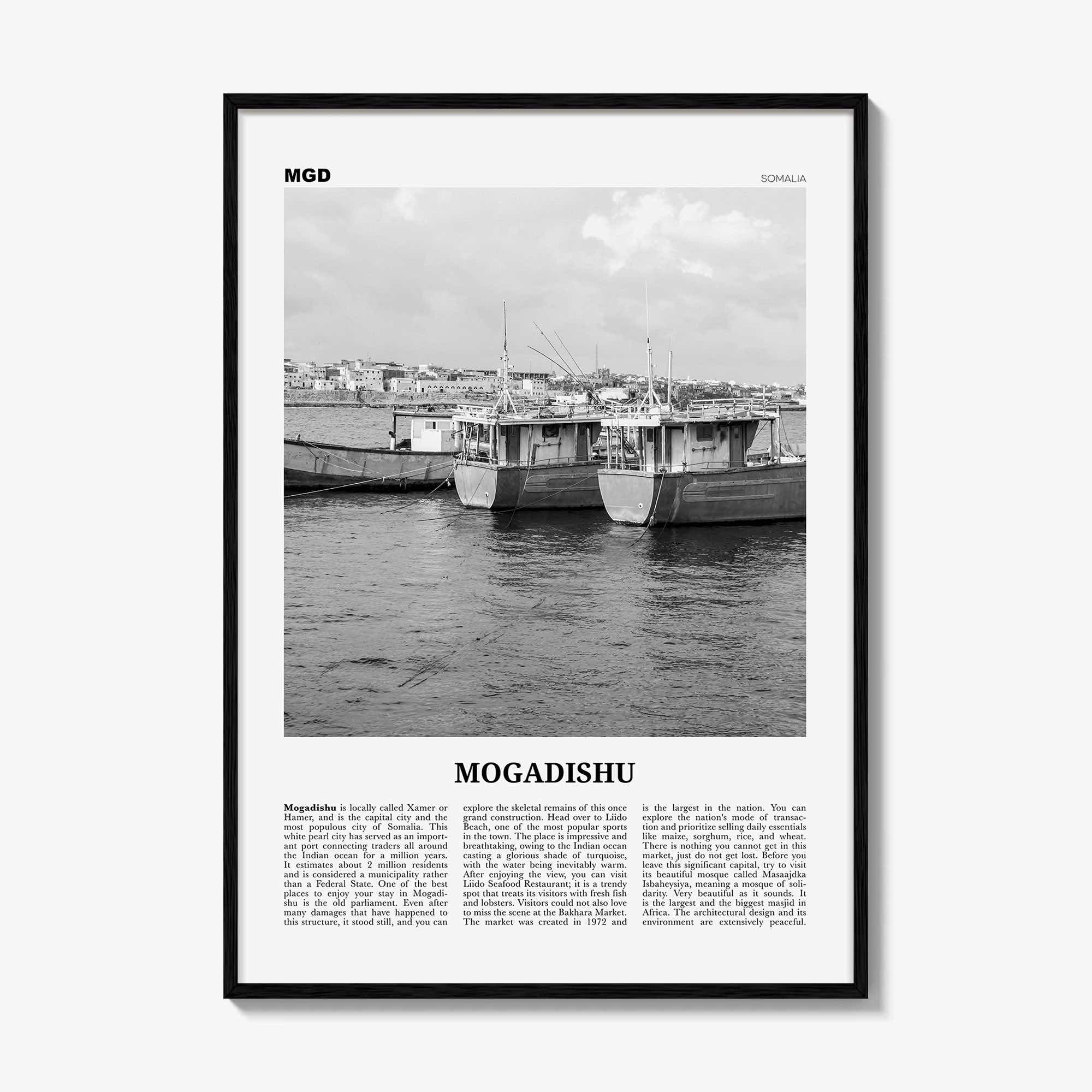 Mogadishu Print Black and White, Mogadishu Wall Art, Mogadishu Poster, Mogadishu Photo, Mogadishu Wall Décor, Muqdisho, Somalia, مقديشو
