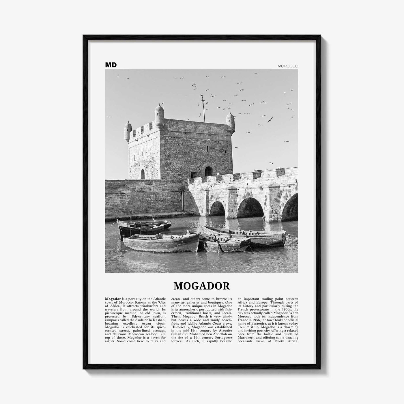 Mogador Print Black and White, Mogador Wall Art, Mogador Poster, Mogador Photo, Mogador Wall Décor, Mogador Map, Morocco