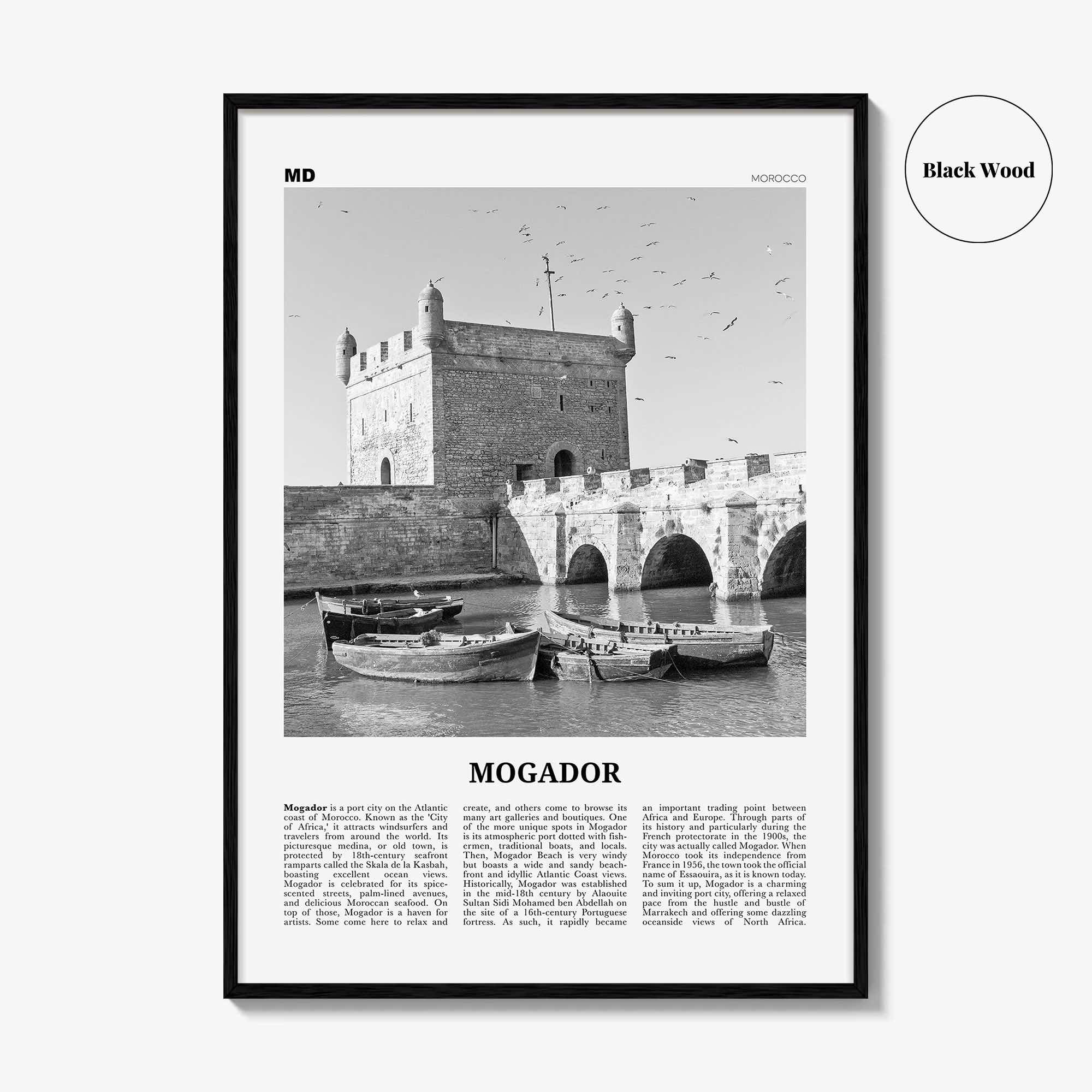 Mogador Print Black and White, Mogador Wall Art, Mogador Poster, Mogador Photo, Mogador Wall Décor, Mogador Map, Morocco