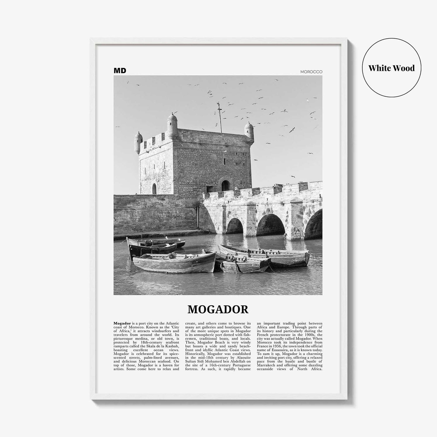 Mogador Print Black and White, Mogador Wall Art, Mogador Poster, Mogador Photo, Mogador Wall Décor, Mogador Map, Morocco