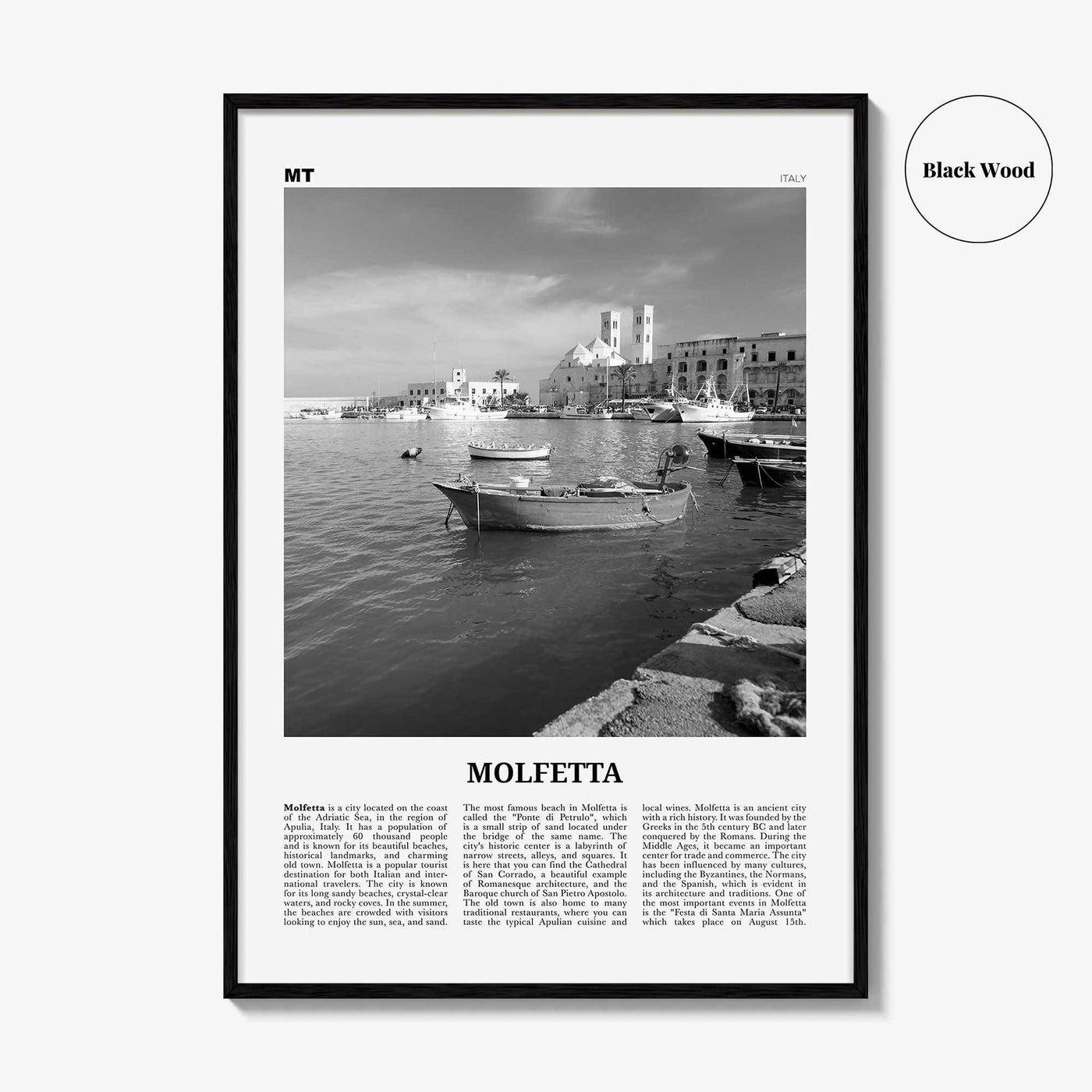 Molfetta Print Black and White, Molfetta Wall Art, Molfetta Poster, Molfetta Photo, Molfetta Wall Décor, Molfetta Map,