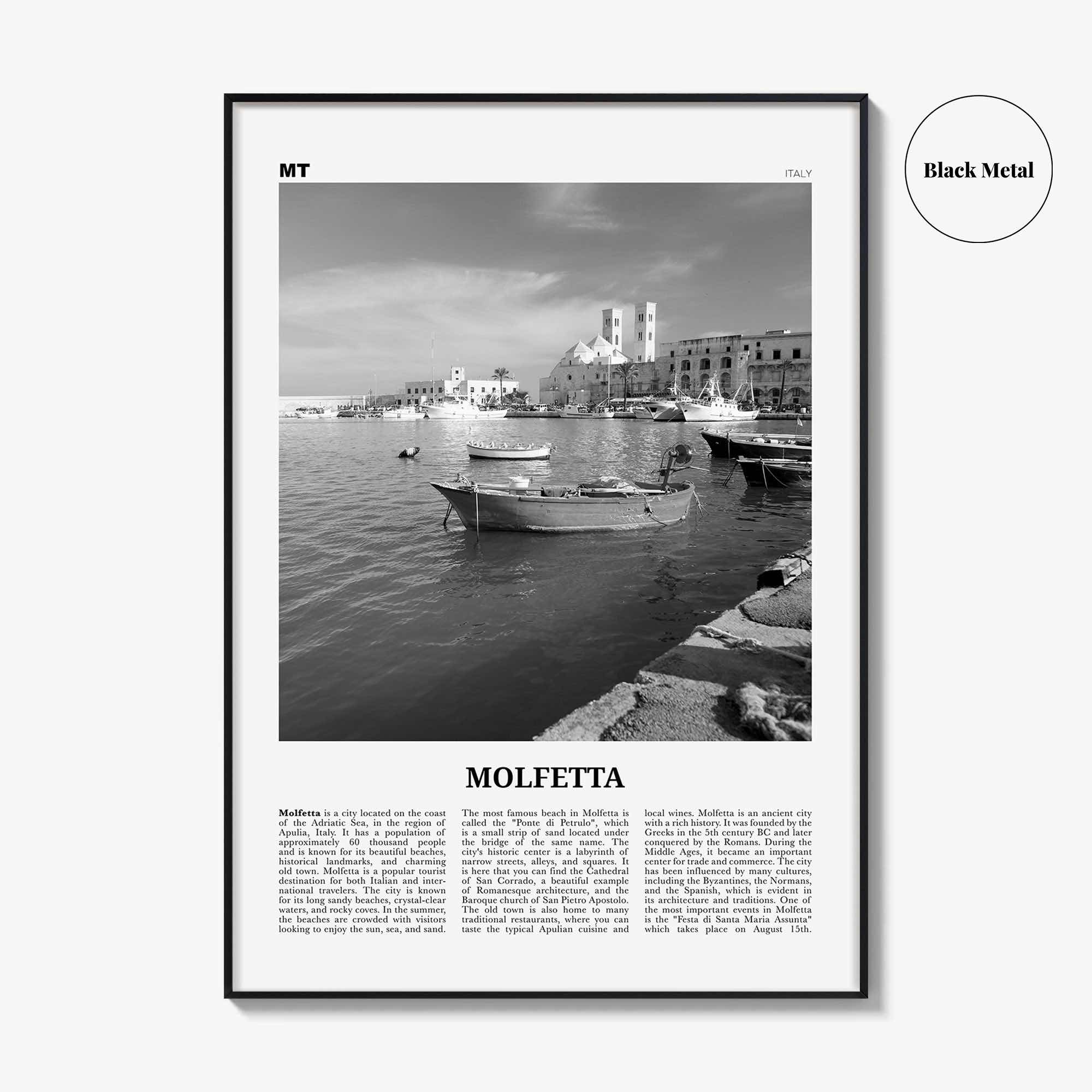Molfetta Print Black and White, Molfetta Wall Art, Molfetta Poster, Molfetta Photo, Molfetta Wall Décor, Molfetta Map,