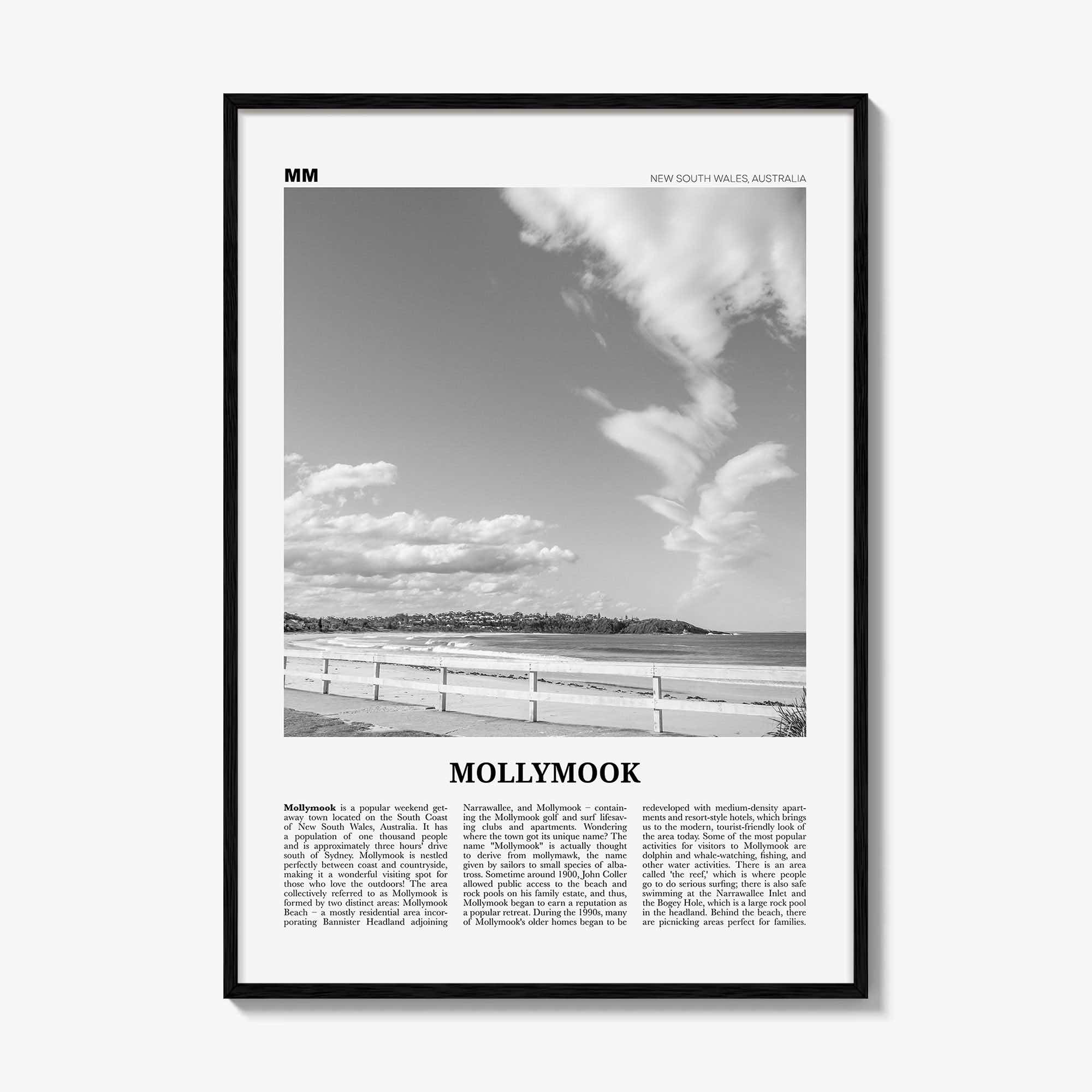Mollymook Print Black and White, Mollymook Wall Art, Mollymook Poster, Mollymook Photo, Mollymook Wall Décor, New South Wales, Australia
