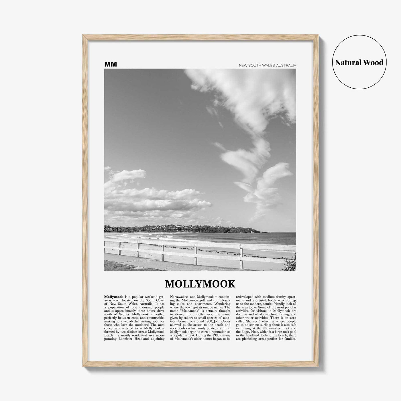 Mollymook Print Black and White, Mollymook Wall Art, Mollymook Poster, Mollymook Photo, Mollymook Wall Décor, New South Wales, Australia