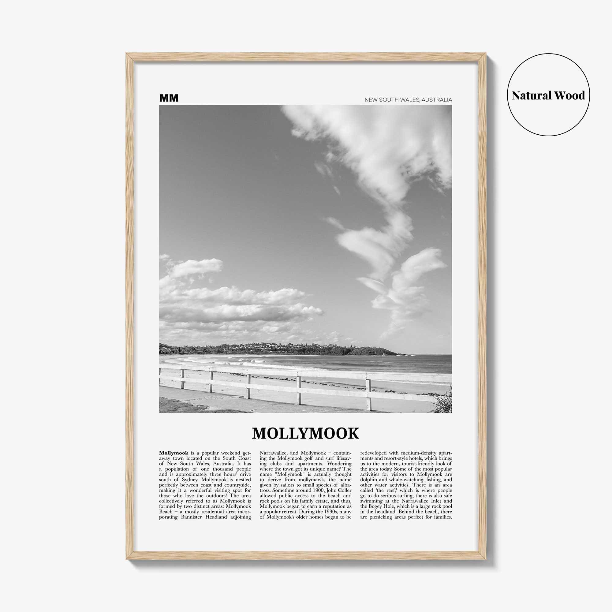 Mollymook Print Black and White, Mollymook Wall Art, Mollymook Poster, Mollymook Photo, Mollymook Wall Décor, New South Wales, Australia