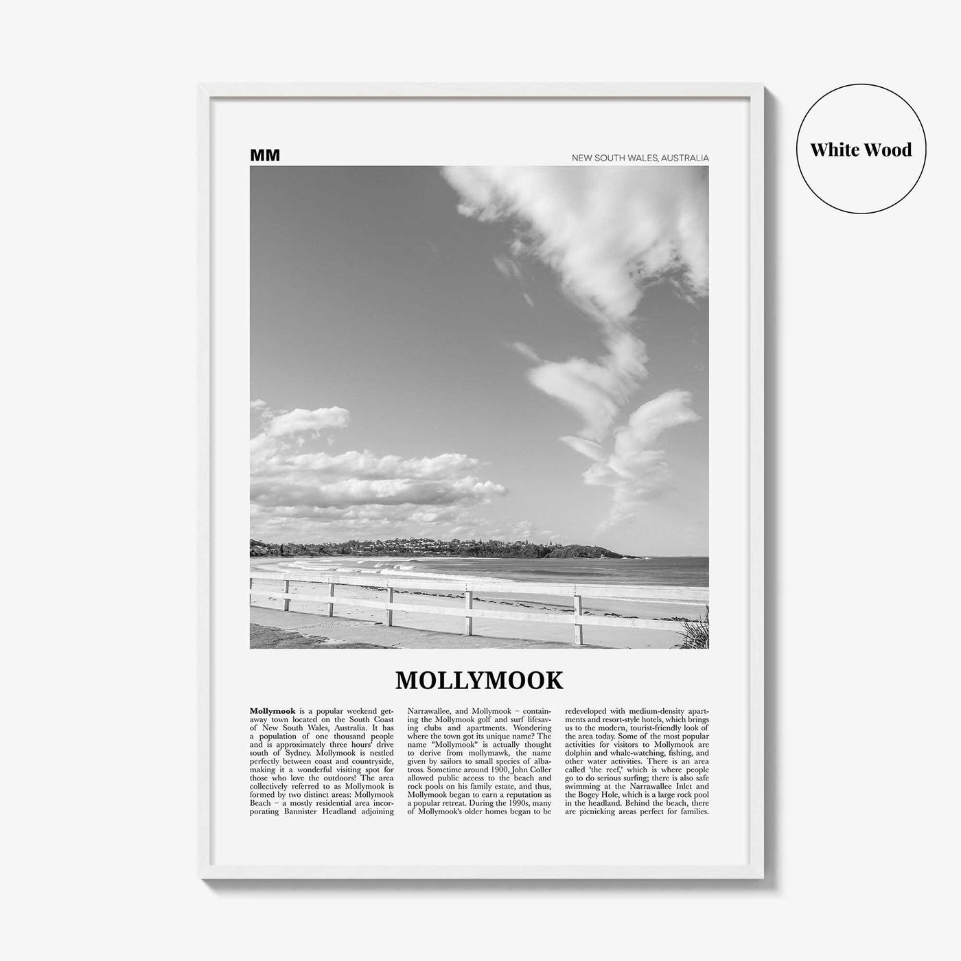 Mollymook Print Black and White, Mollymook Wall Art, Mollymook Poster, Mollymook Photo, Mollymook Wall Décor, New South Wales, Australia