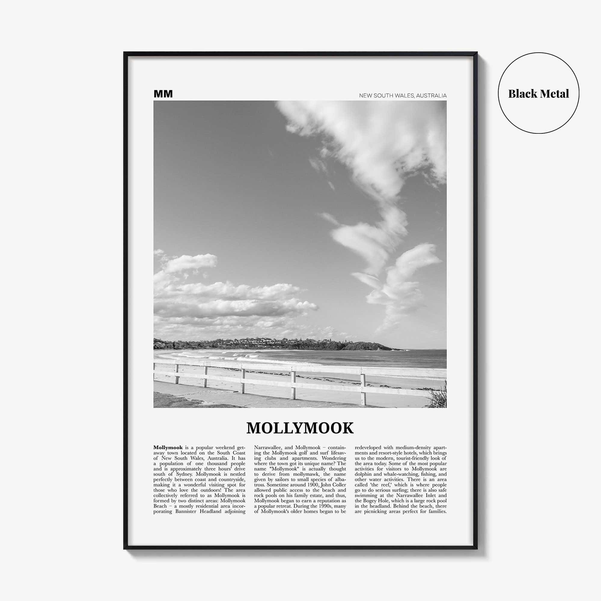 Mollymook Print Black and White, Mollymook Wall Art, Mollymook Poster, Mollymook Photo, Mollymook Wall Décor, New South Wales, Australia