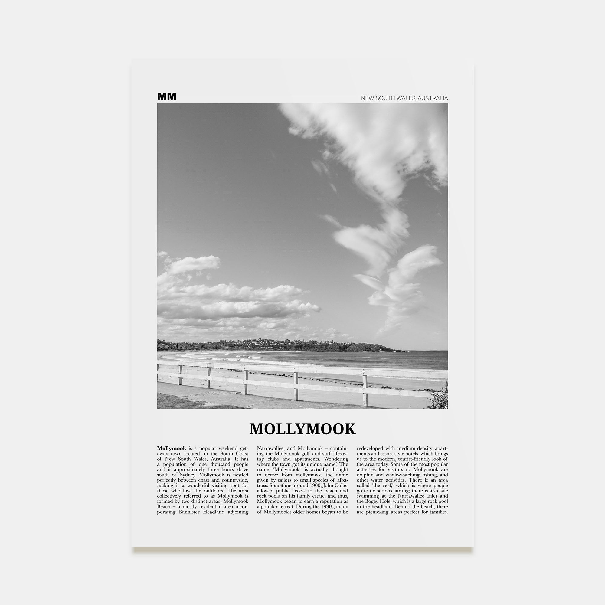 Mollymook Travel B&W Poster