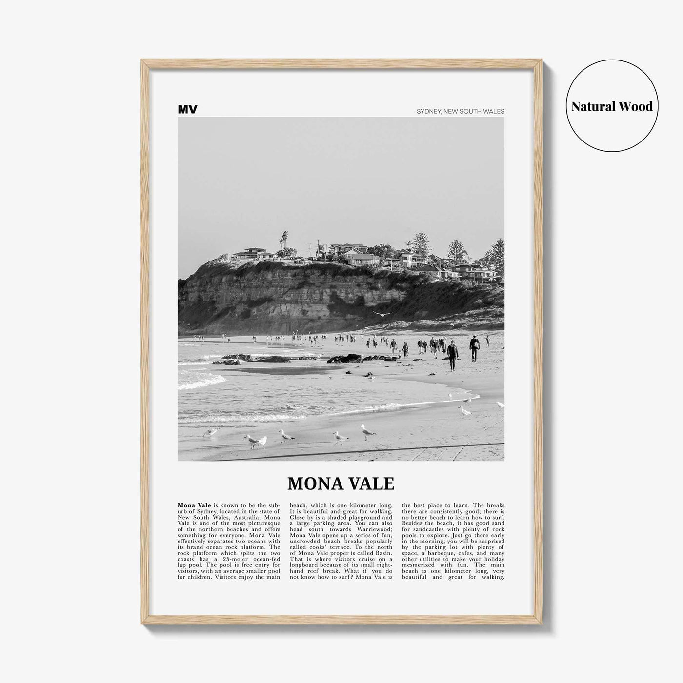 Mona Vale Print Black and White, Mona Vale Wall Art, Mona Vale Poster, Mona Vale Beach Photo, Sydney, Australia