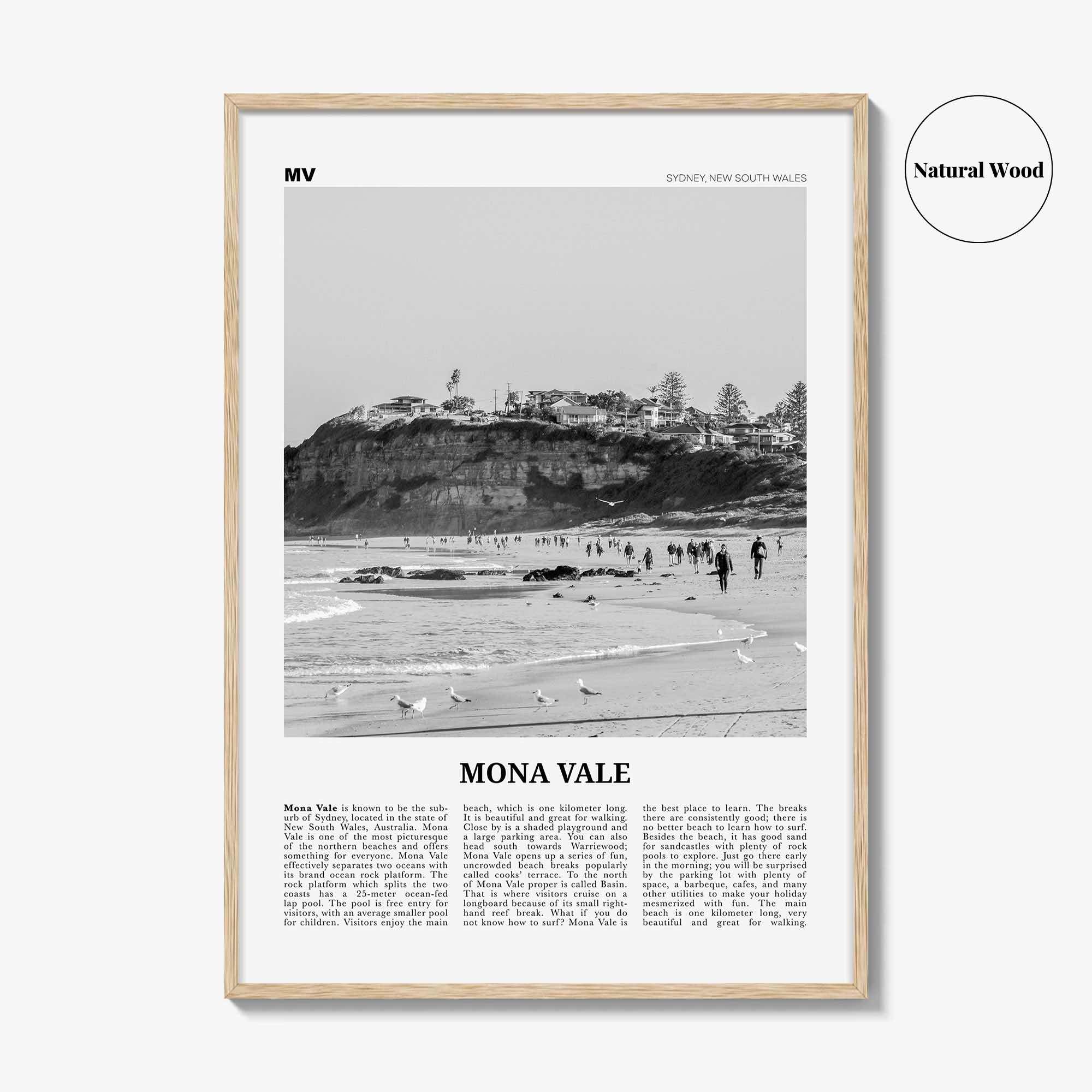 Mona Vale Print Black and White, Mona Vale Wall Art, Mona Vale Poster, Mona Vale Beach Photo, Sydney, Australia
