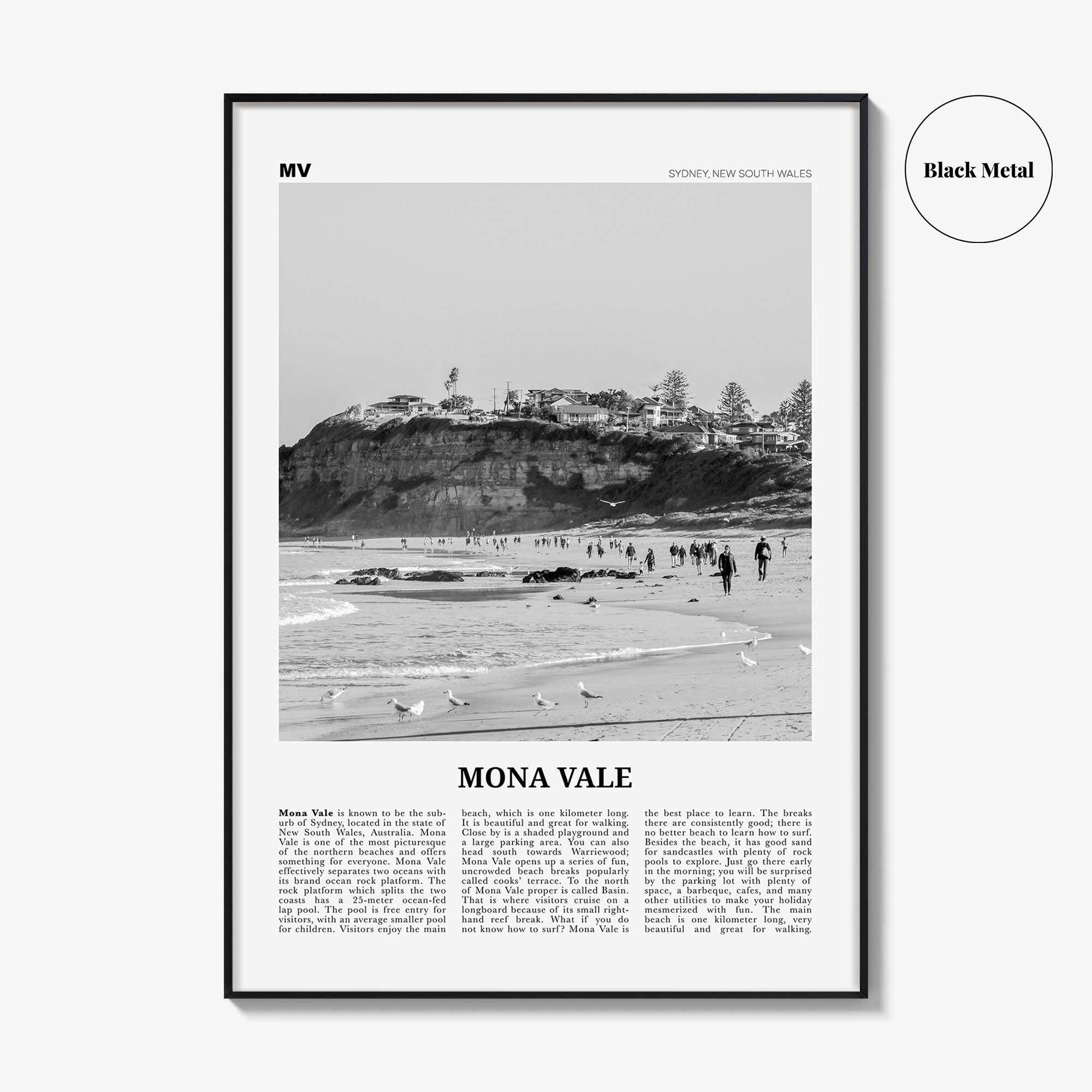 Mona Vale Print Black and White, Mona Vale Wall Art, Mona Vale Poster, Mona Vale Beach Photo, Sydney, Australia