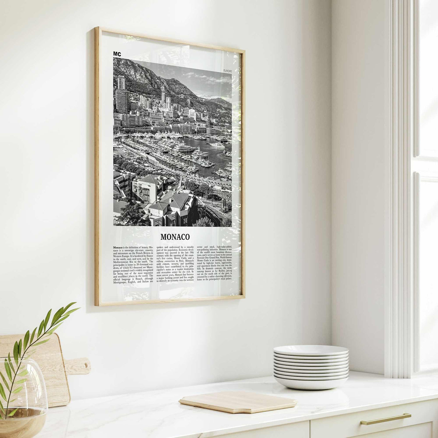 Monaco Print Black and White, Monaco Wall Art, Monaco Poster, Monaco Photo, Mùnegu, Mónegue, France, Europe, Monte Carlo, French Riviera