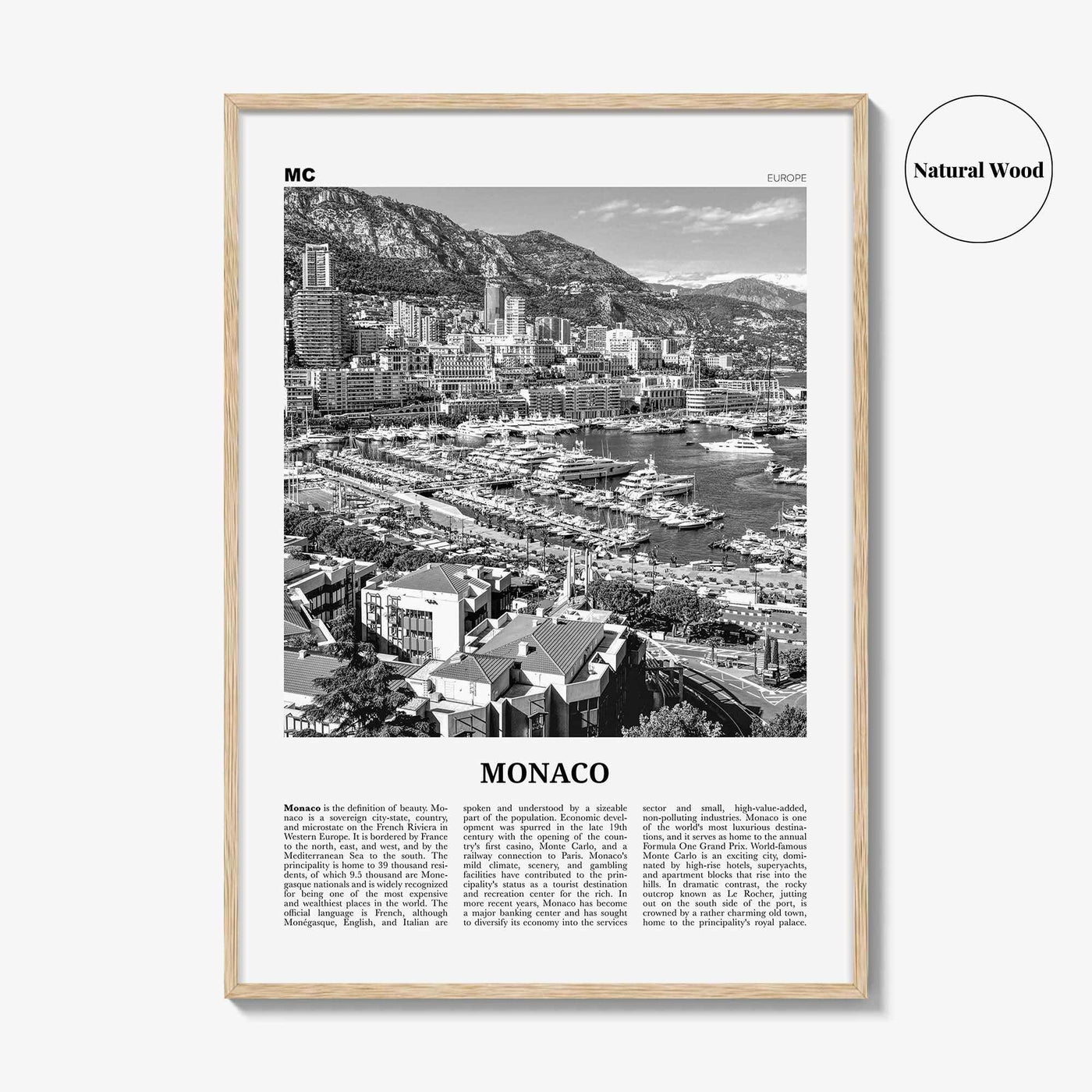 Monaco Print Black and White, Monaco Wall Art, Monaco Poster, Monaco Photo, Mùnegu, Mónegue, France, Europe, Monte Carlo, French Riviera