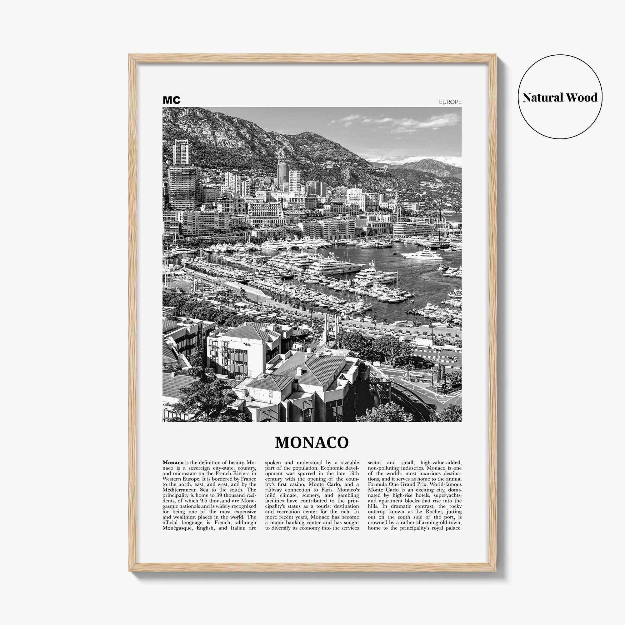 Monaco Print Black and White, Monaco Wall Art, Monaco Poster, Monaco Photo, Mùnegu, Mónegue, France, Europe, Monte Carlo, French Riviera