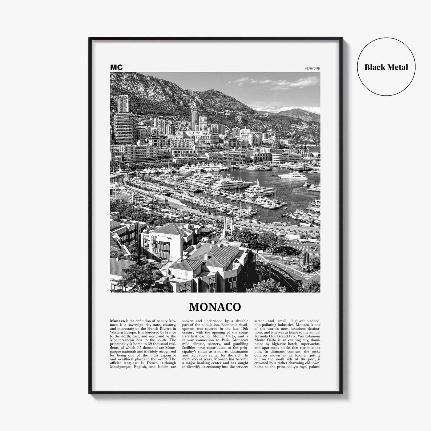 Monaco Print Black and White, Monaco Wall Art, Monaco Poster, Monaco Photo, Mùnegu, Mónegue, France, Europe, Monte Carlo, French Riviera