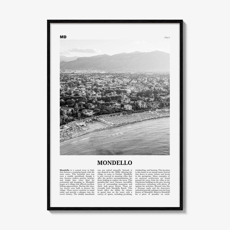 Mondello Print Black and White, Mondello Wall Art, Mondello Poster, Mondello Photo, Mondello Wall Décor, Mondello Map, Italy