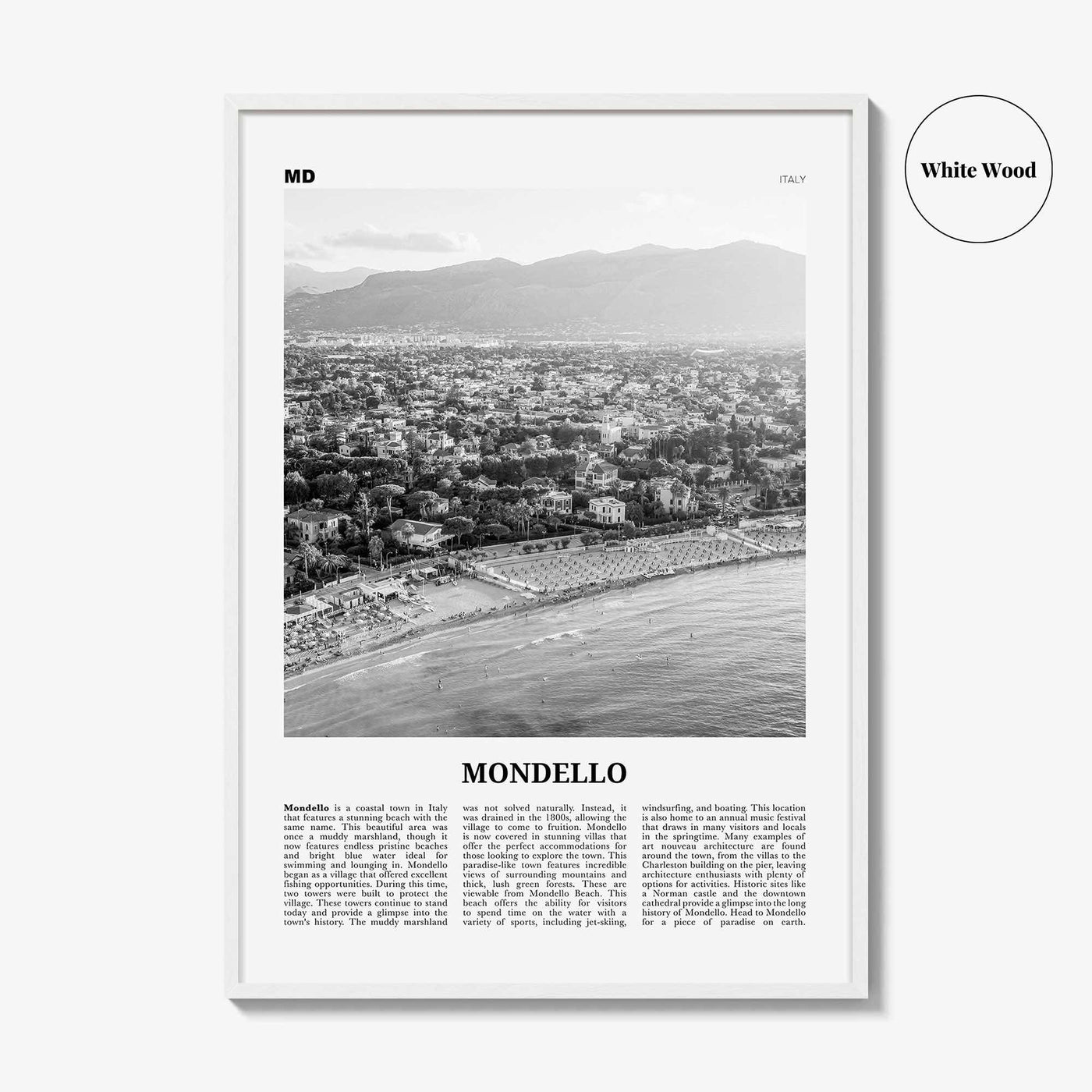 Mondello Print Black and White, Mondello Wall Art, Mondello Poster, Mondello Photo, Mondello Wall Décor, Mondello Map, Italy