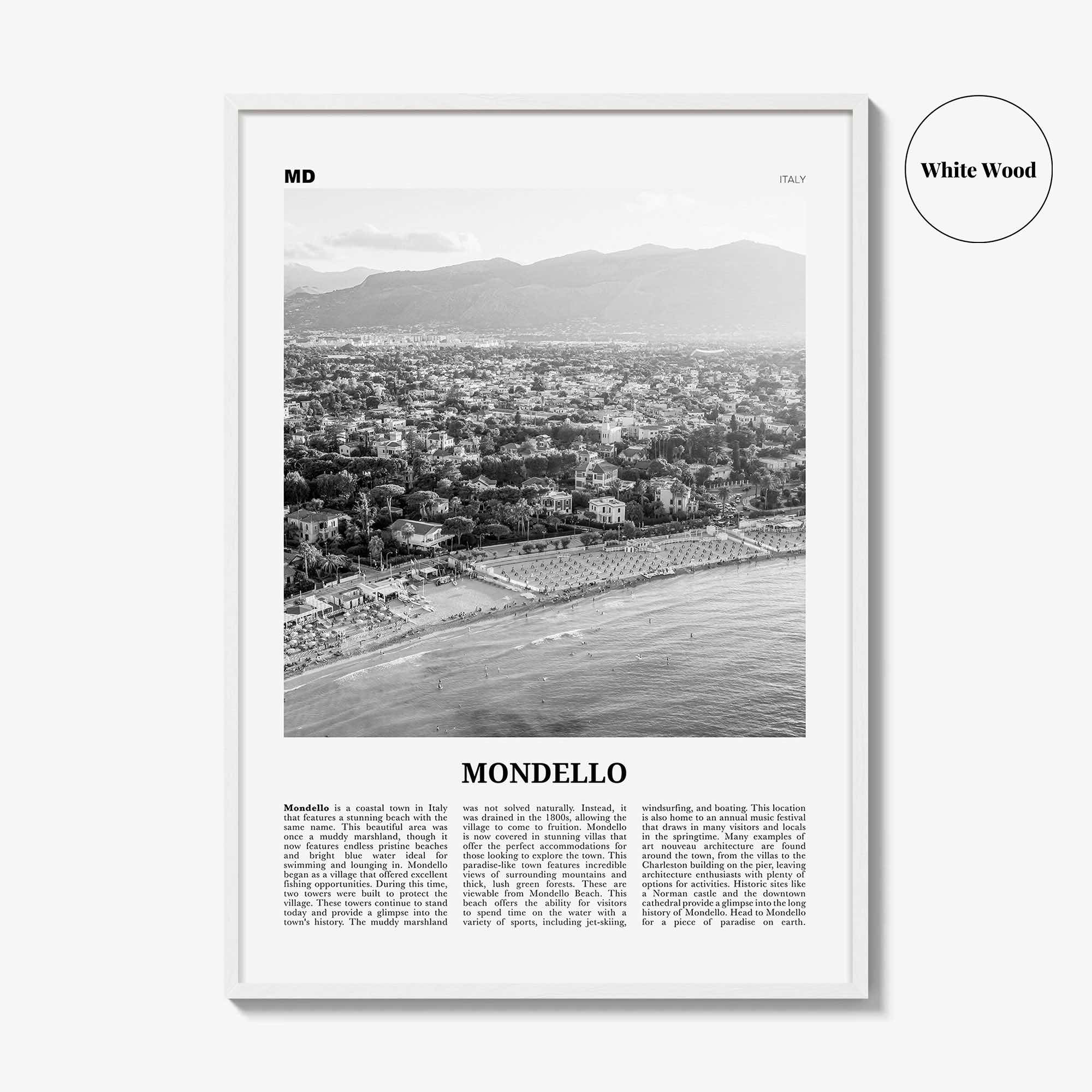 Mondello Print Black and White, Mondello Wall Art, Mondello Poster, Mondello Photo, Mondello Wall Décor, Mondello Map, Italy