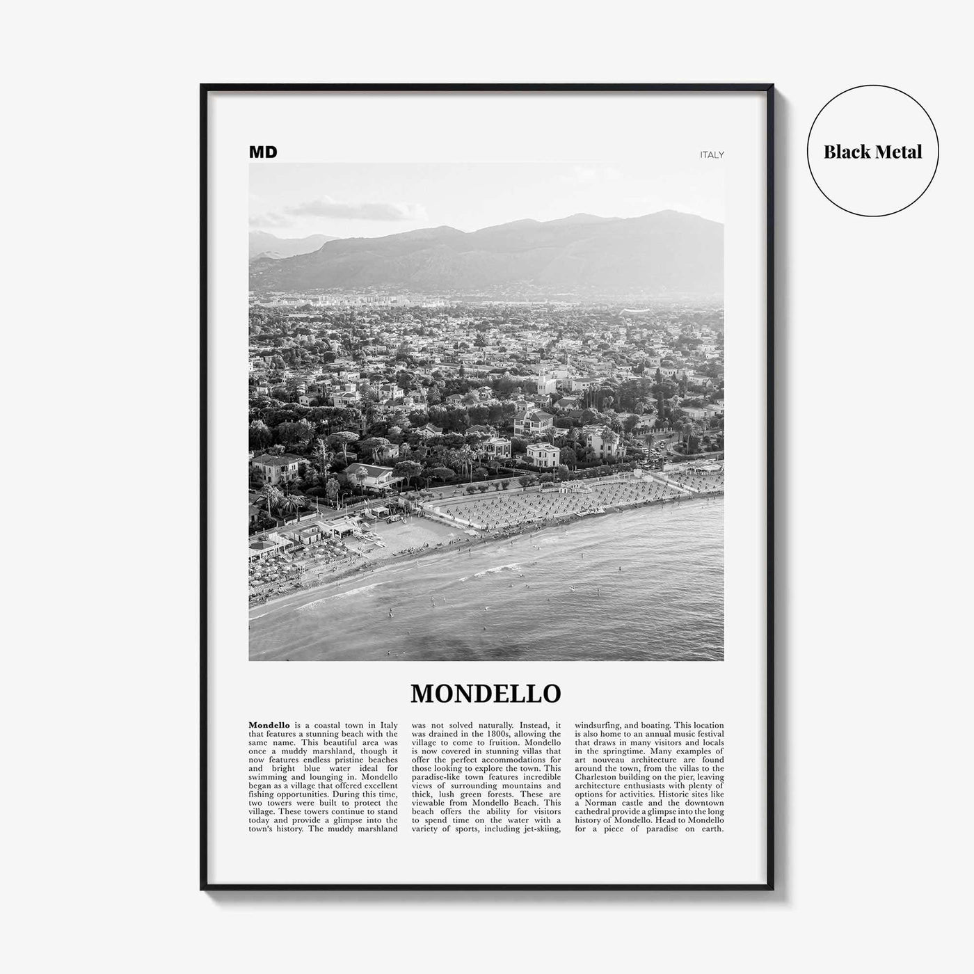 Mondello Print Black and White, Mondello Wall Art, Mondello Poster, Mondello Photo, Mondello Wall Décor, Mondello Map, Italy