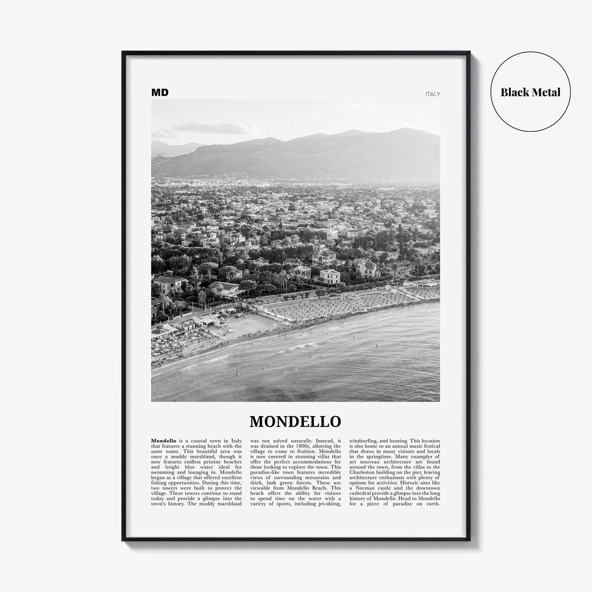 Mondello Print Black and White, Mondello Wall Art, Mondello Poster, Mondello Photo, Mondello Wall Décor, Mondello Map, Italy