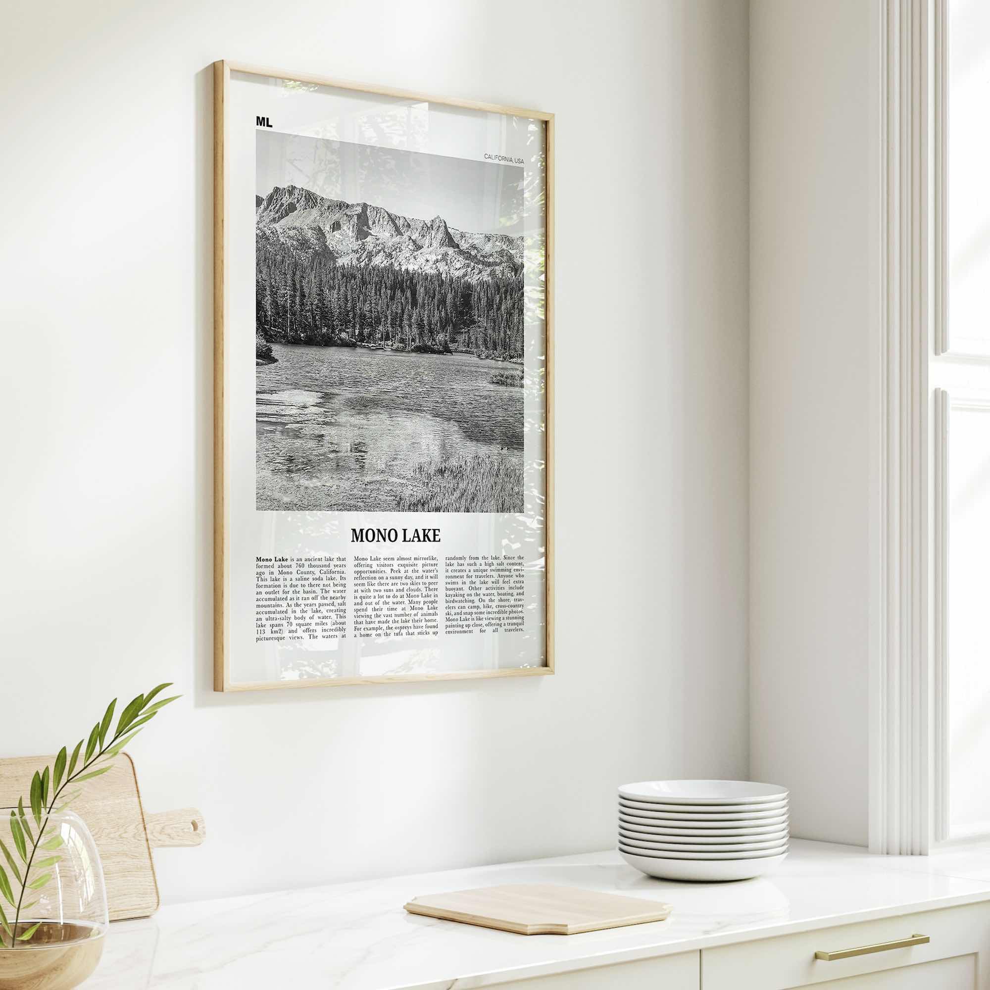 Mono Lake Print Black and White, Mono Lake Wall Art, Mono Lake Poster, Mono Lake Photo, Mono Lake Wall Décor, Mono Lake Map, California, USA