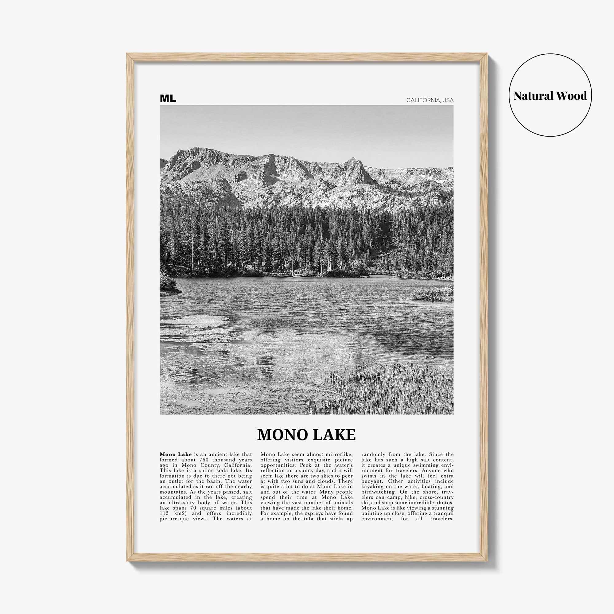 Mono Lake Print Black and White, Mono Lake Wall Art, Mono Lake Poster, Mono Lake Photo, Mono Lake Wall Décor, Mono Lake Map, California, USA