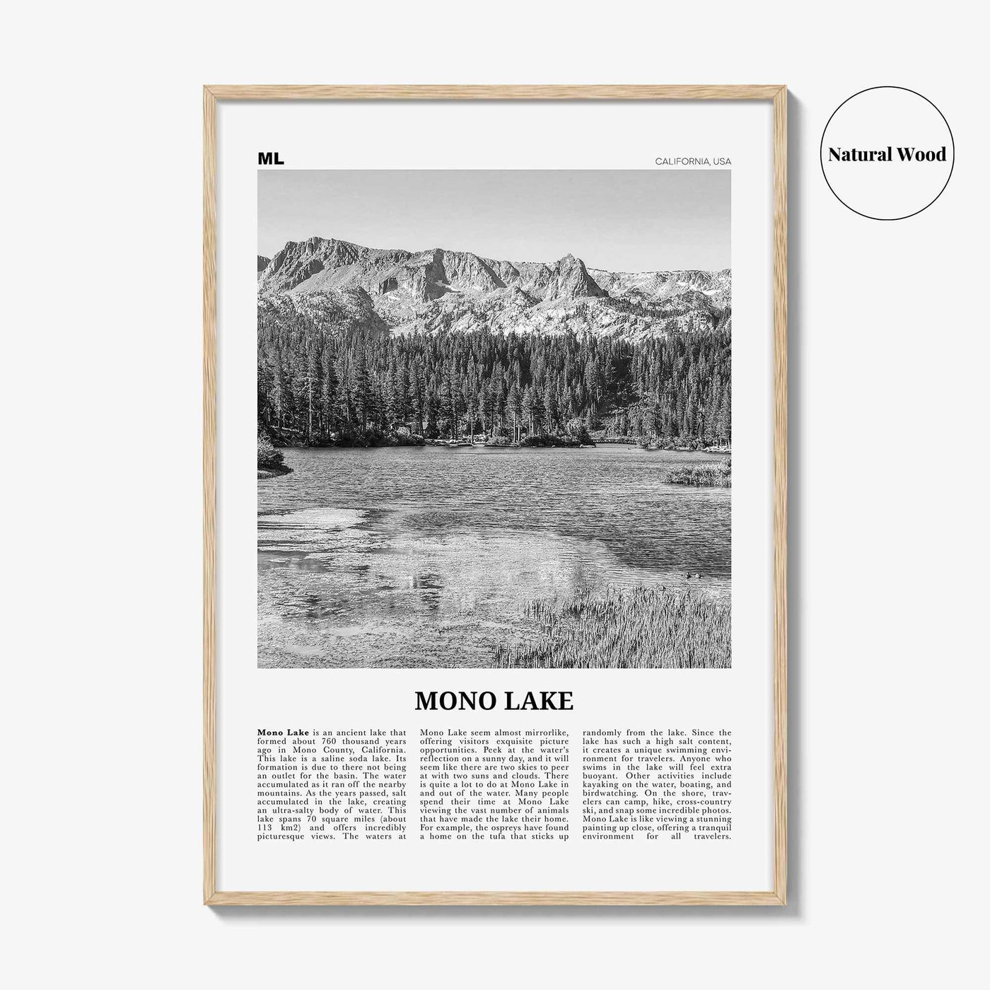Mono Lake Print Black and White, Mono Lake Wall Art, Mono Lake Poster, Mono Lake Photo, Mono Lake Wall Décor, Mono Lake Map, California, USA