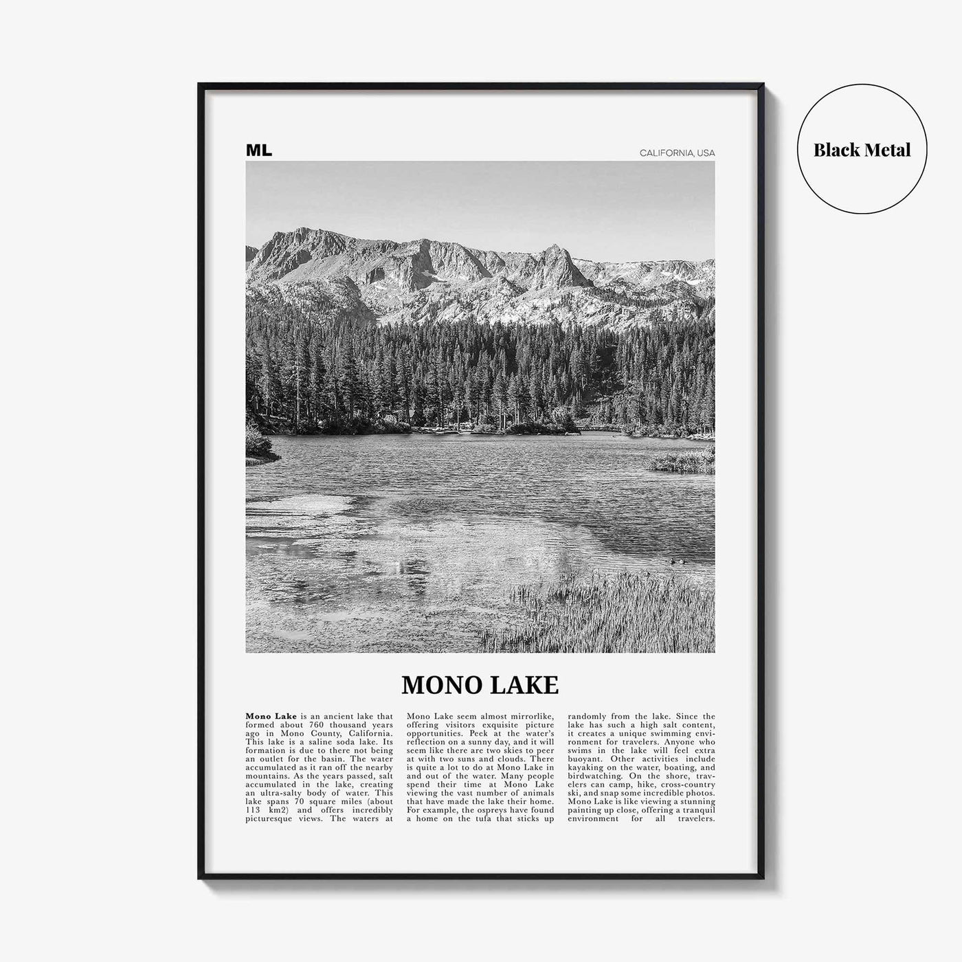 Mono Lake Print Black and White, Mono Lake Wall Art, Mono Lake Poster, Mono Lake Photo, Mono Lake Wall Décor, Mono Lake Map, California, USA