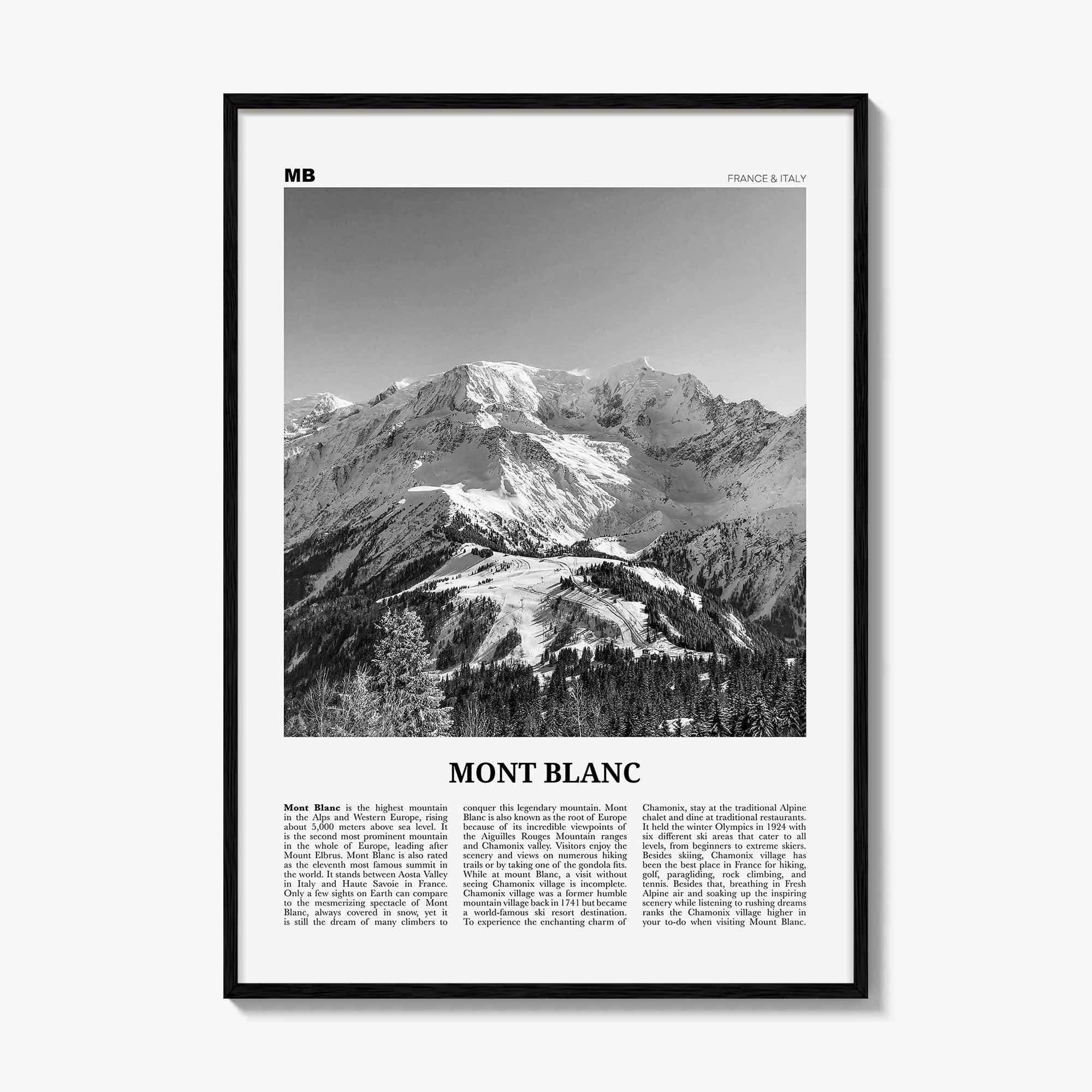 Mont Blanc Print Black and White, Mont Blanc Wall Art, Mont Blanc Poster, Mont Blanc Photo, France, Italy, Mountain Lake Kubenskoye