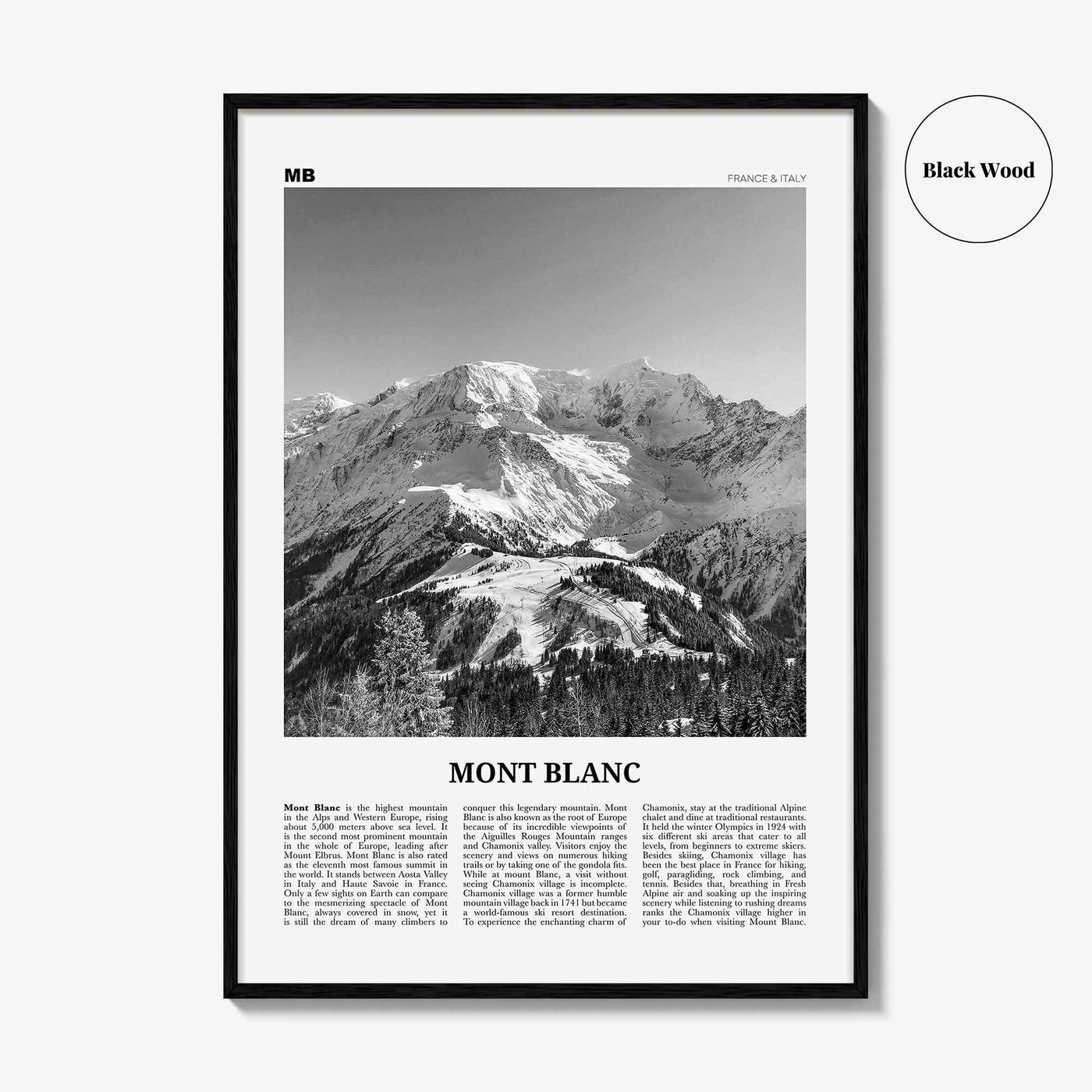 Mont Blanc Print Black and White, Mont Blanc Wall Art, Mont Blanc Poster, Mont Blanc Photo, France, Italy, Mountain Lake Kubenskoye