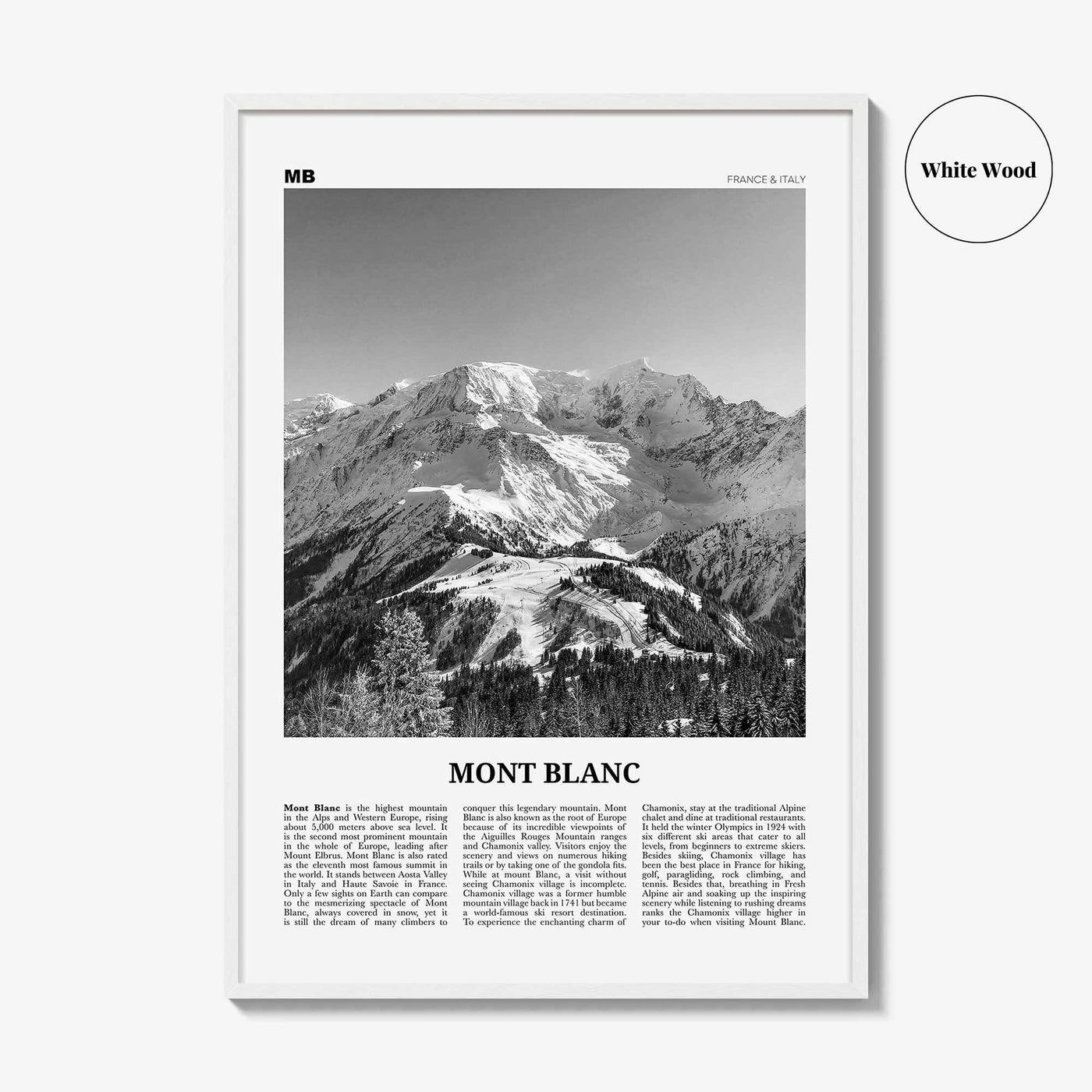 Mont Blanc Print Black and White, Mont Blanc Wall Art, Mont Blanc Poster, Mont Blanc Photo, France, Italy, Mountain Lake Kubenskoye