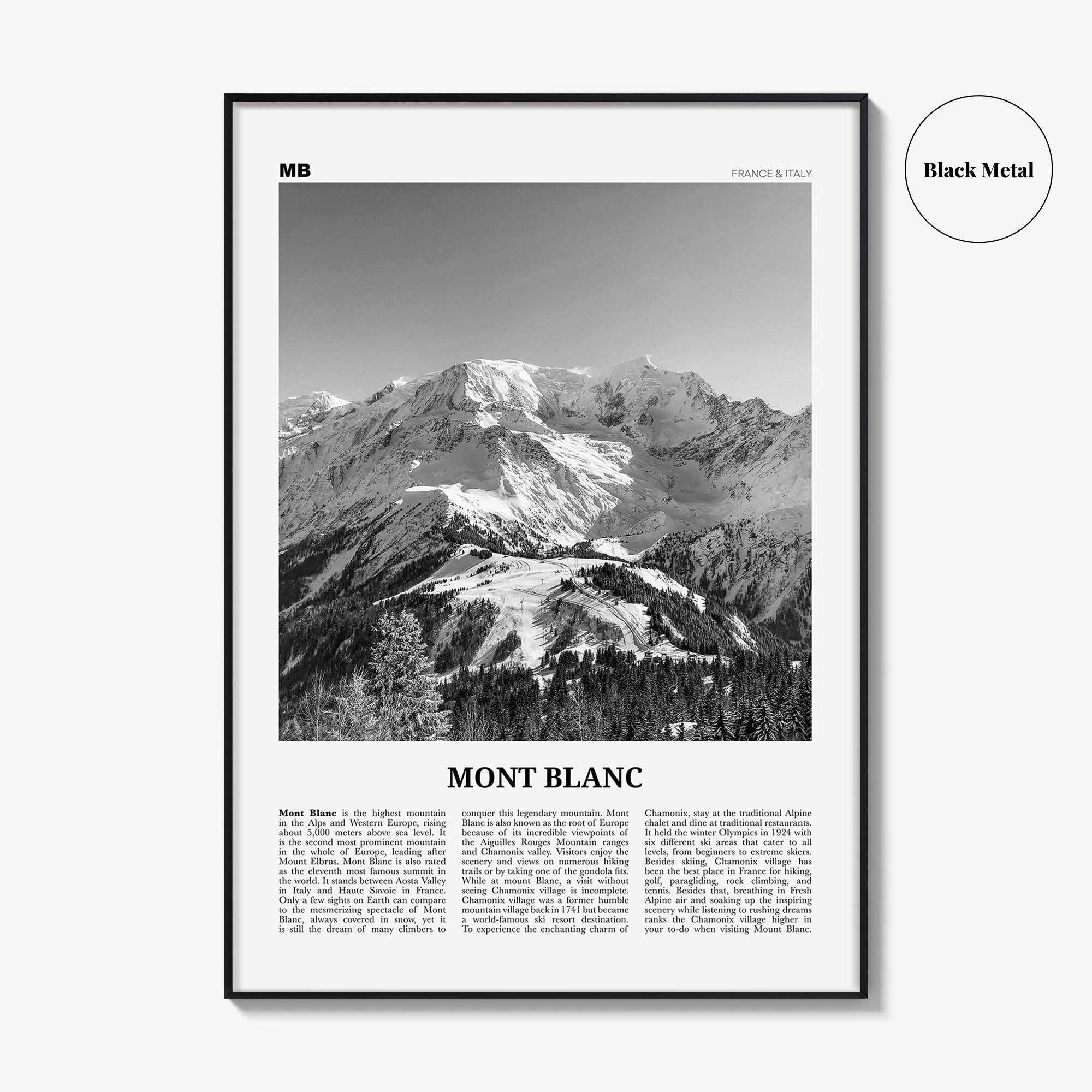 Mont Blanc Print Black and White, Mont Blanc Wall Art, Mont Blanc Poster, Mont Blanc Photo, France, Italy, Mountain Lake Kubenskoye