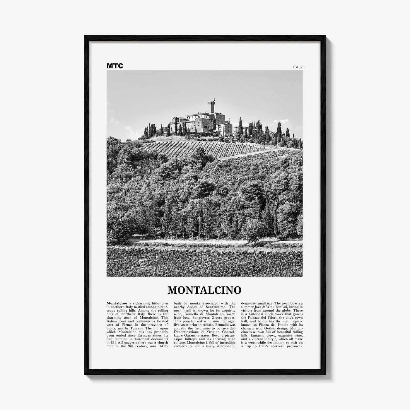 Montalcino Print Black and White, Montalcino Wall Art, Montalcino Poster, Montalcino Photo, Montalcino Wall Decor, Italy, Italia, Europe