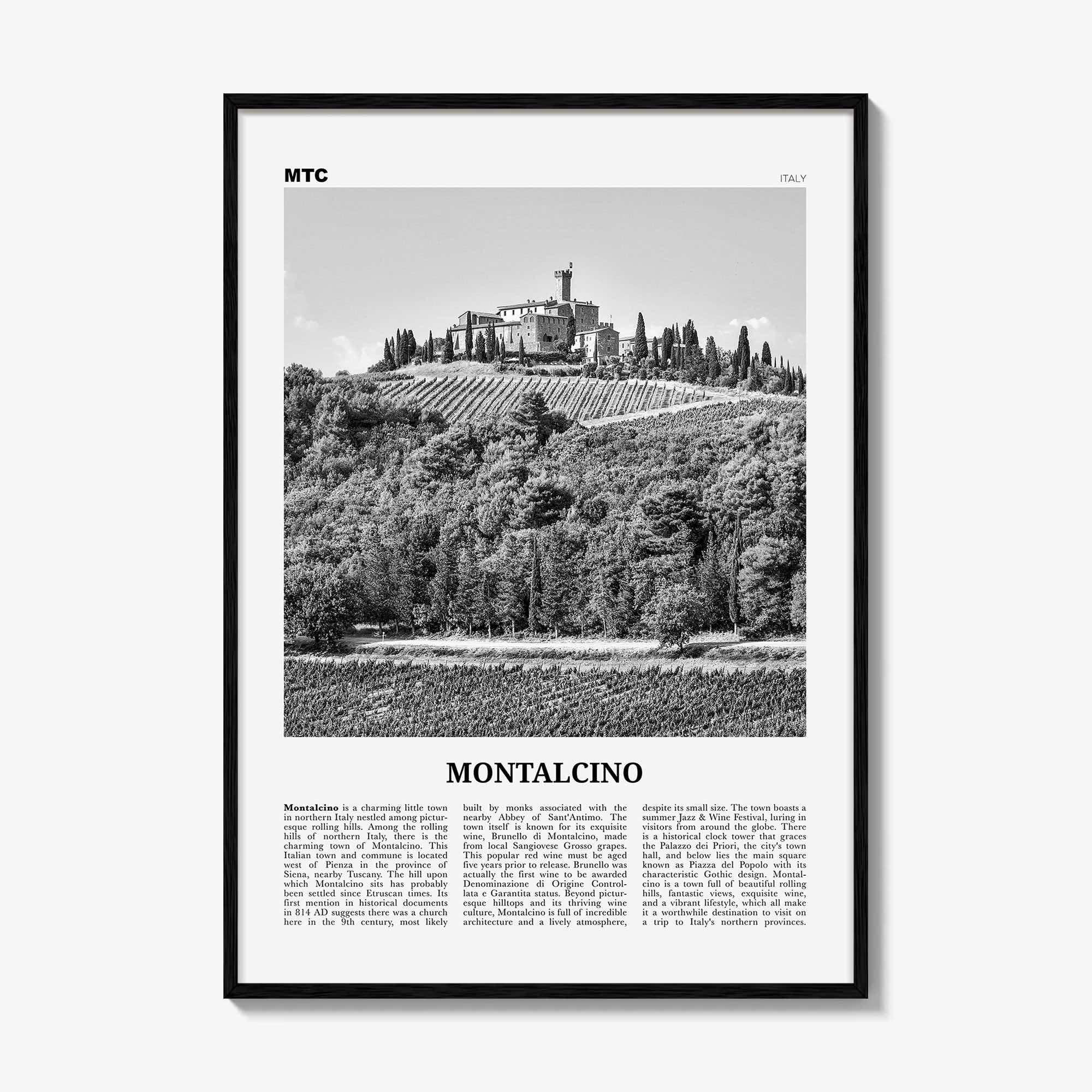 Montalcino Print Black and White, Montalcino Wall Art, Montalcino Poster, Montalcino Photo, Montalcino Wall Decor, Italy, Italia, Europe