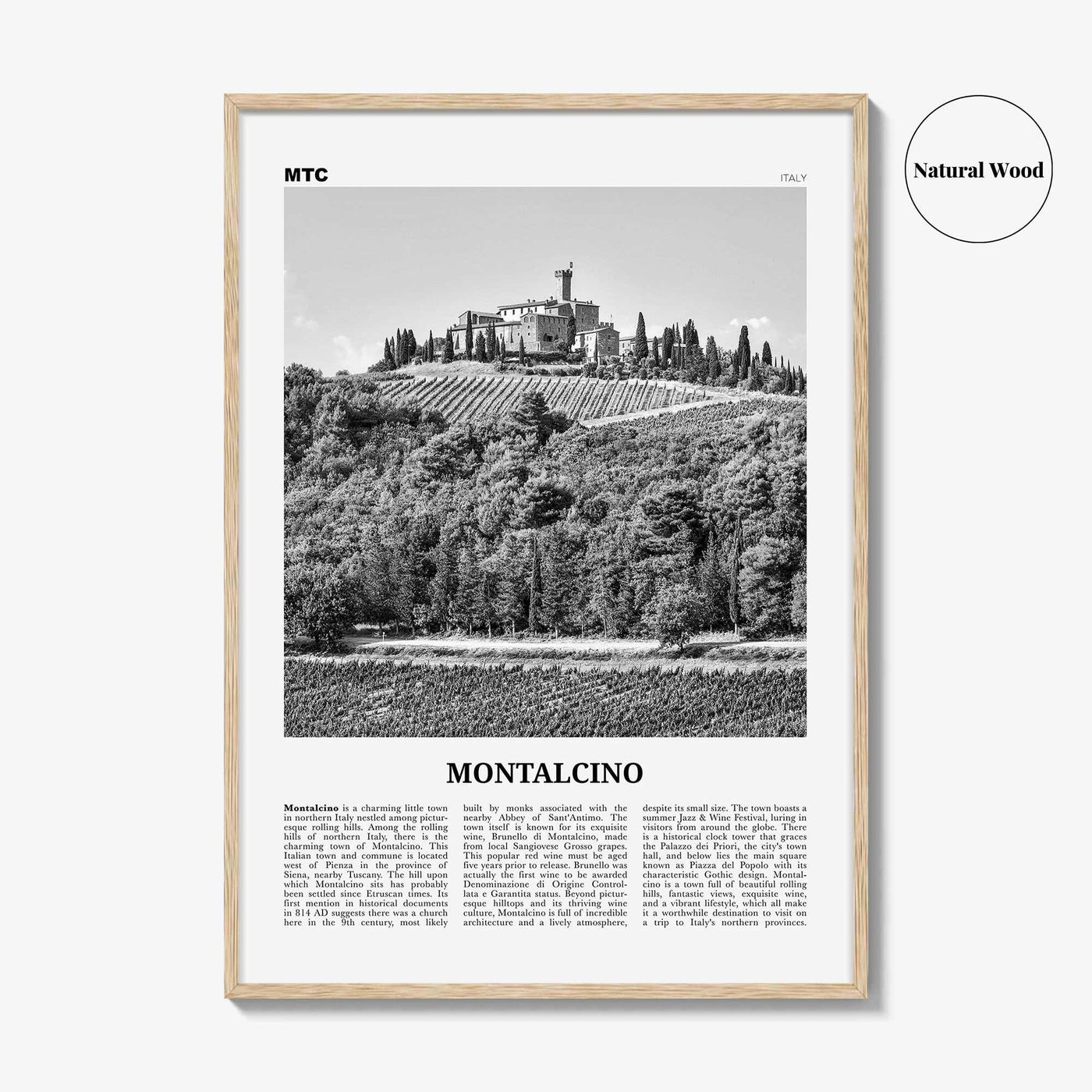 Montalcino Print Black and White, Montalcino Wall Art, Montalcino Poster, Montalcino Photo, Montalcino Wall Decor, Italy, Italia, Europe