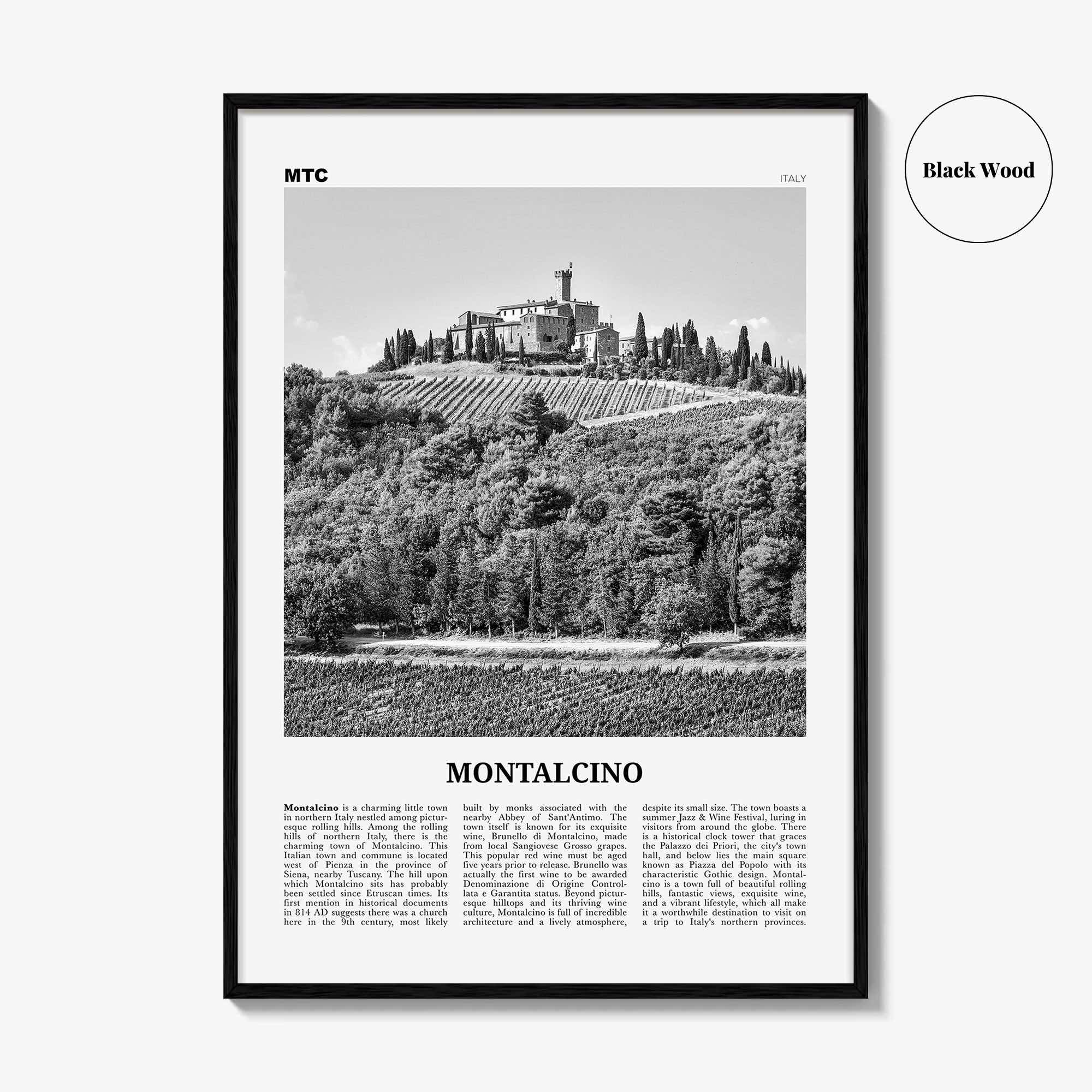 Montalcino Print Black and White, Montalcino Wall Art, Montalcino Poster, Montalcino Photo, Montalcino Wall Decor, Italy, Italia, Europe