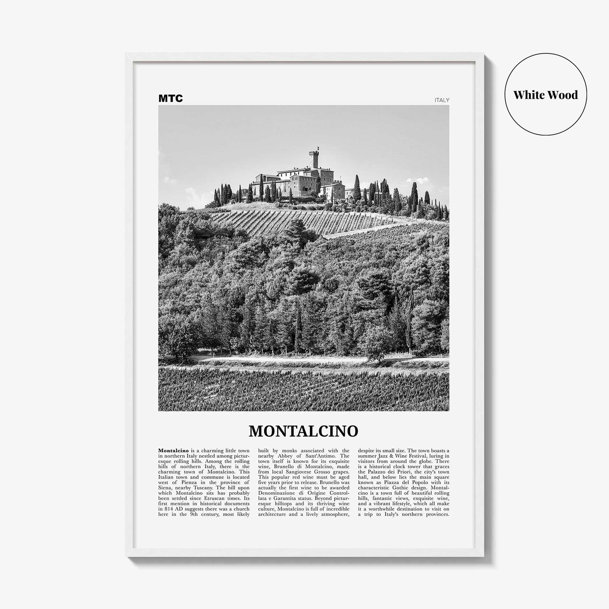 Montalcino Print Black and White, Montalcino Wall Art, Montalcino Poster, Montalcino Photo, Montalcino Wall Decor, Italy, Italia, Europe