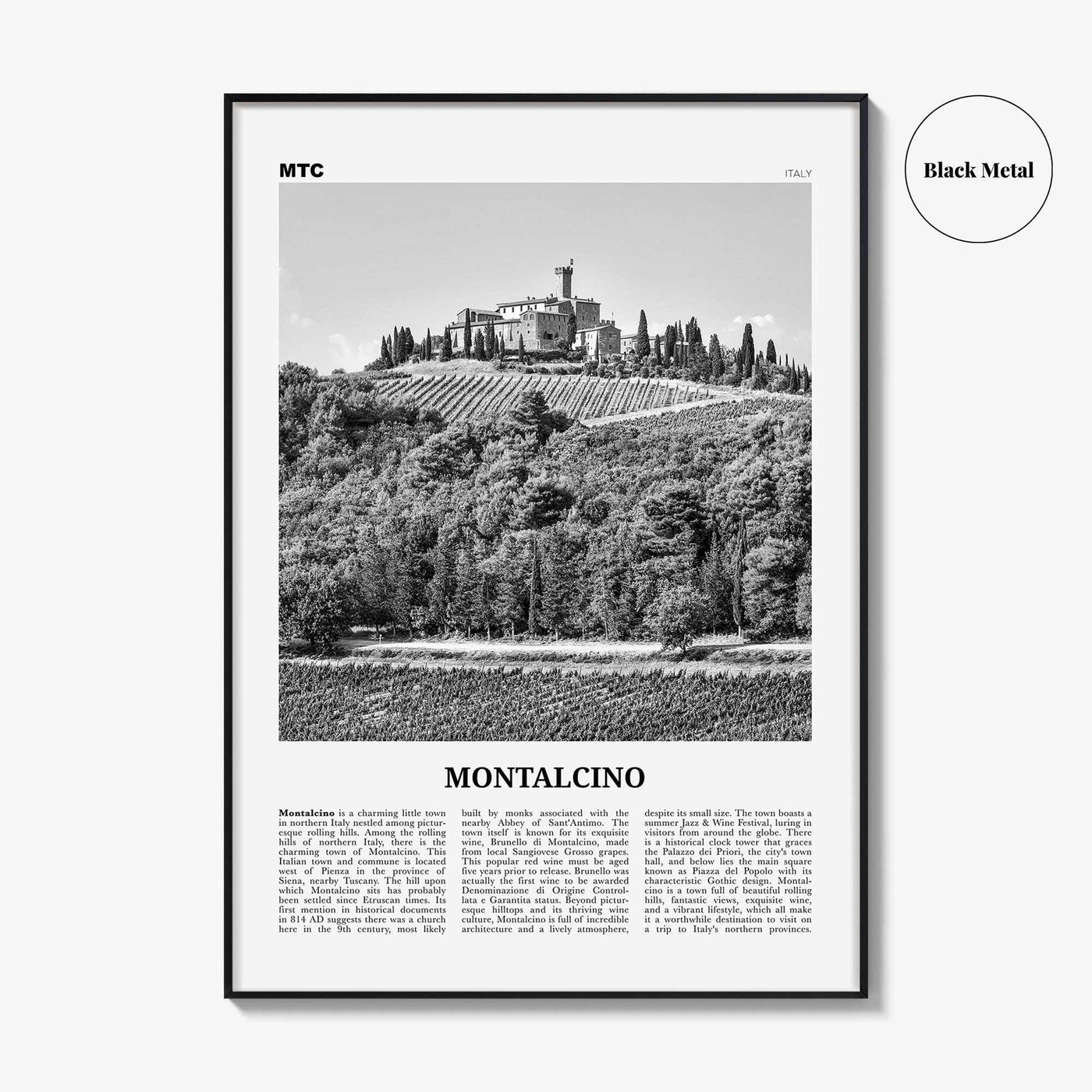 Montalcino Print Black and White, Montalcino Wall Art, Montalcino Poster, Montalcino Photo, Montalcino Wall Decor, Italy, Italia, Europe