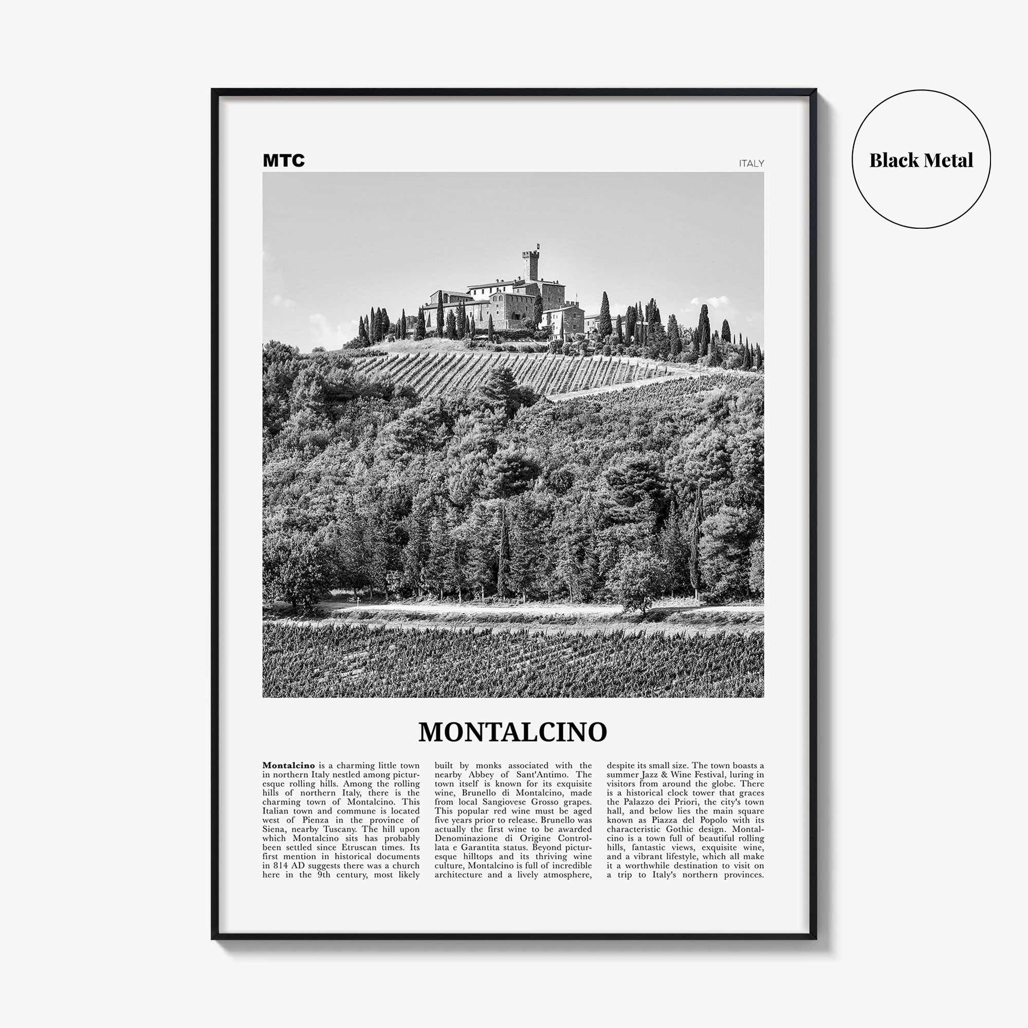 Montalcino Print Black and White, Montalcino Wall Art, Montalcino Poster, Montalcino Photo, Montalcino Wall Decor, Italy, Italia, Europe