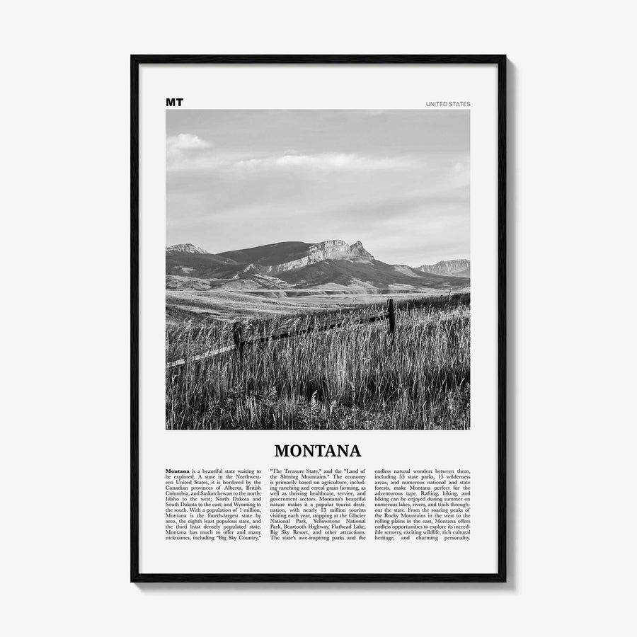 Montana Print Black and White No 3, Montana Wall Art, Montana Poster, Montana Photo, Montana Wall Décor, Montana Map, United States