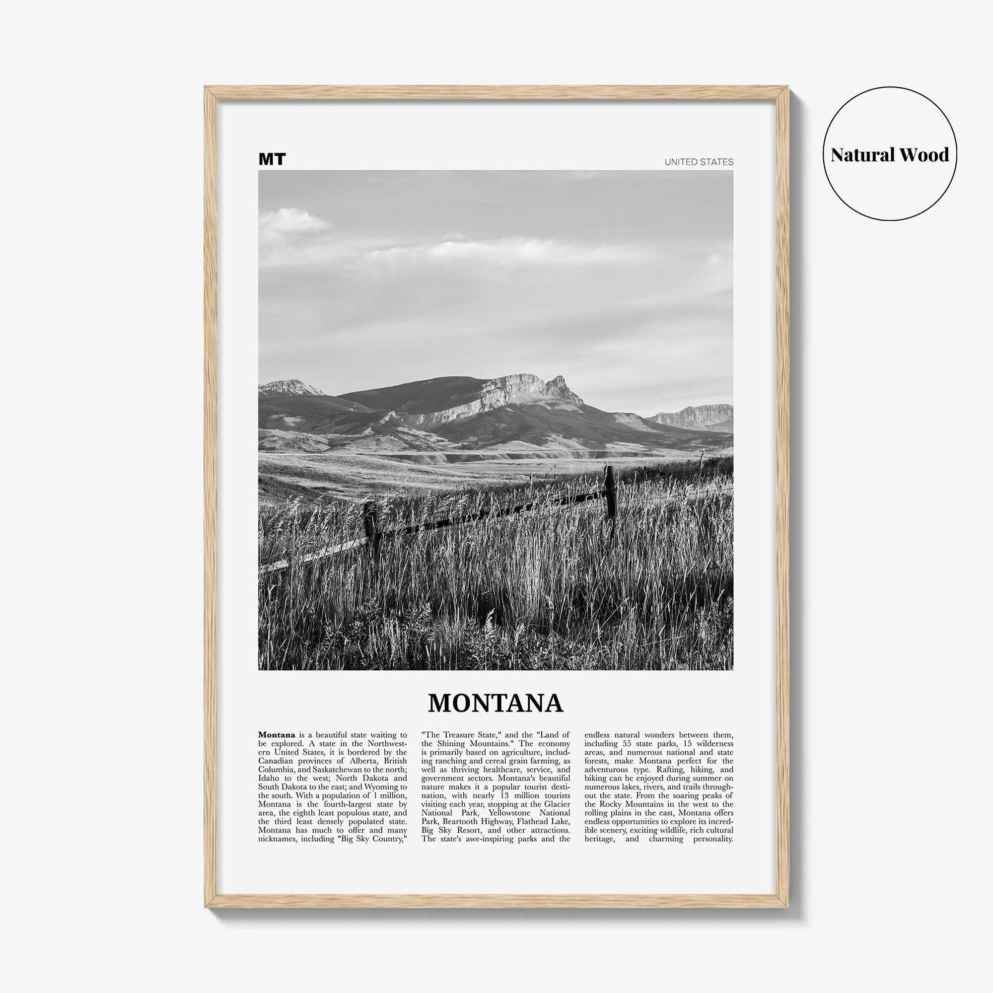 Montana Print Black and White No 3, Montana Wall Art, Montana Poster, Montana Photo, Montana Wall Décor, Montana Map, United States