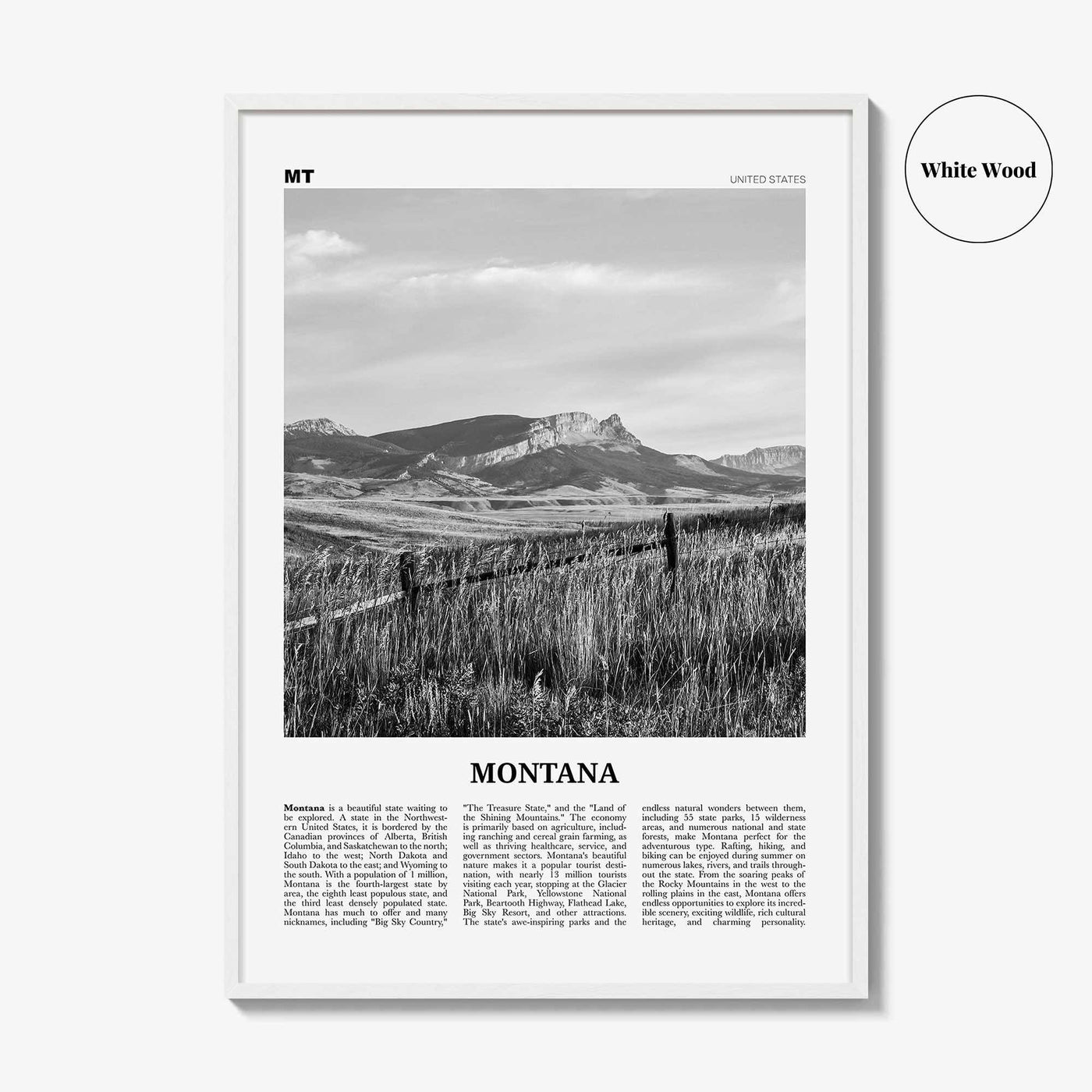 Montana Print Black and White No 3, Montana Wall Art, Montana Poster, Montana Photo, Montana Wall Décor, Montana Map, United States