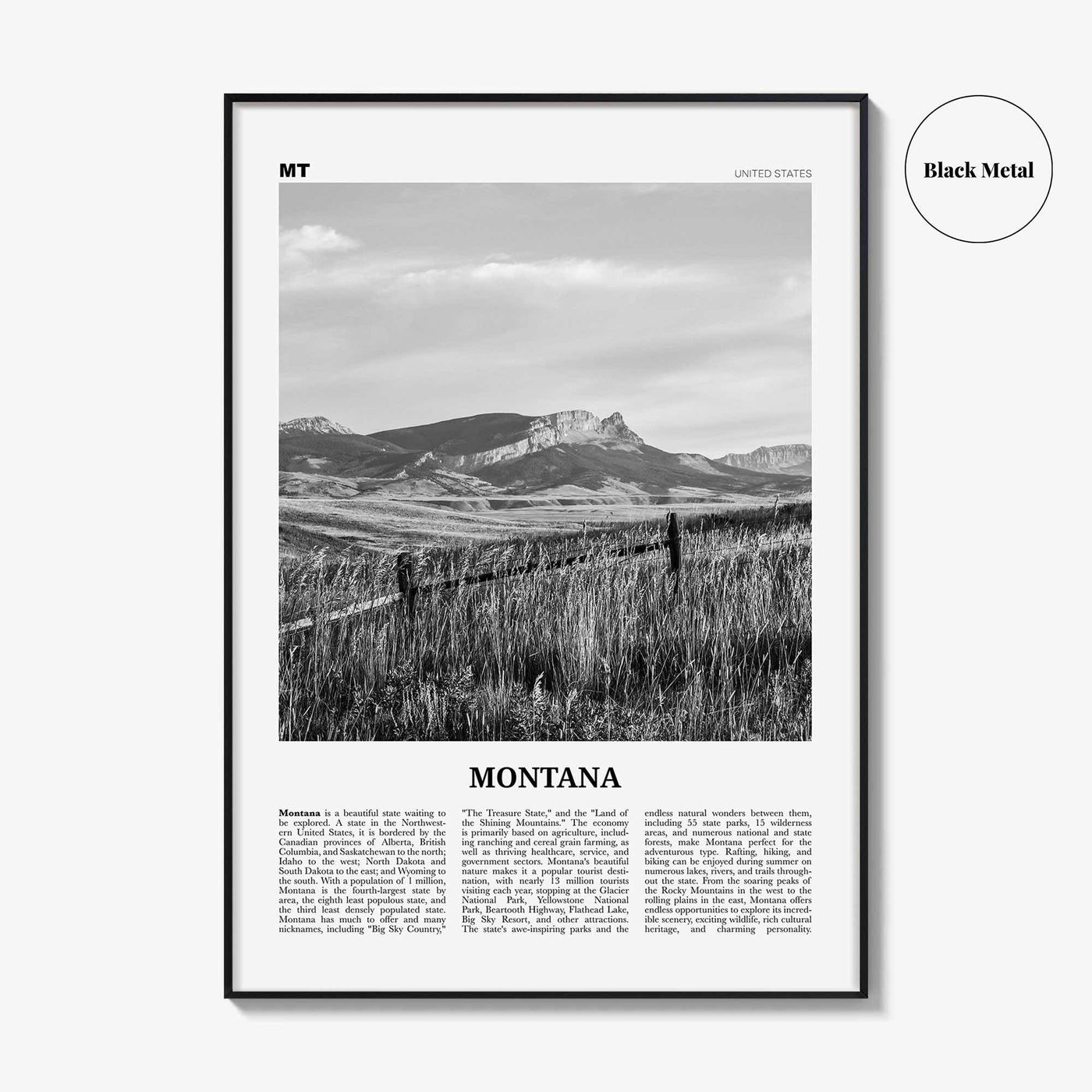 Montana Print Black and White No 3, Montana Wall Art, Montana Poster, Montana Photo, Montana Wall Décor, Montana Map, United States