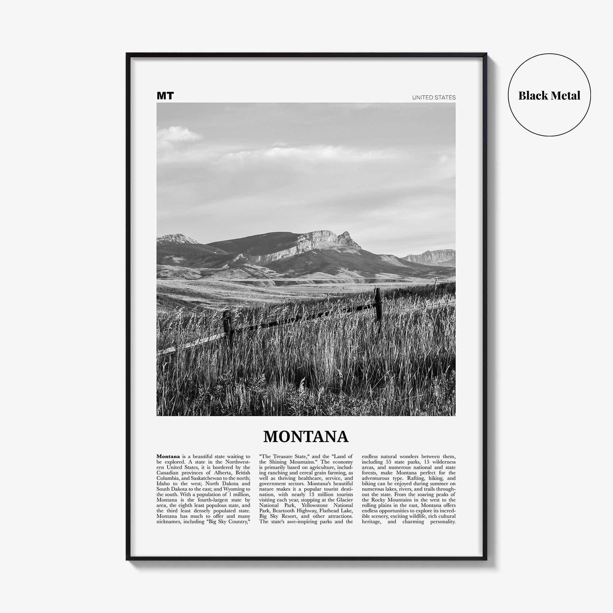 Montana Print Black and White No 3, Montana Wall Art, Montana Poster, Montana Photo, Montana Wall Décor, Montana Map, United States