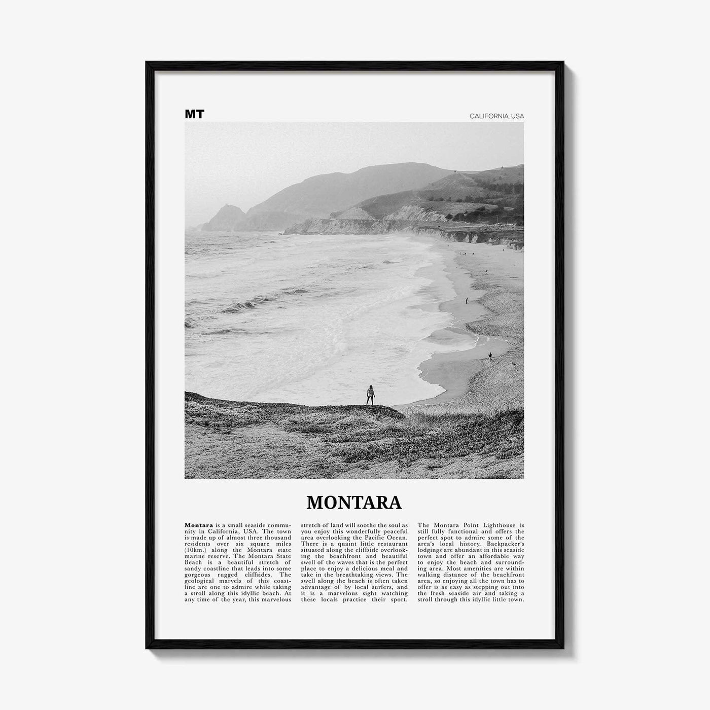Montara Print Black and White, Montara Wall Art, Montara Poster, Montara Photo, Montara Map, California, USA, United States