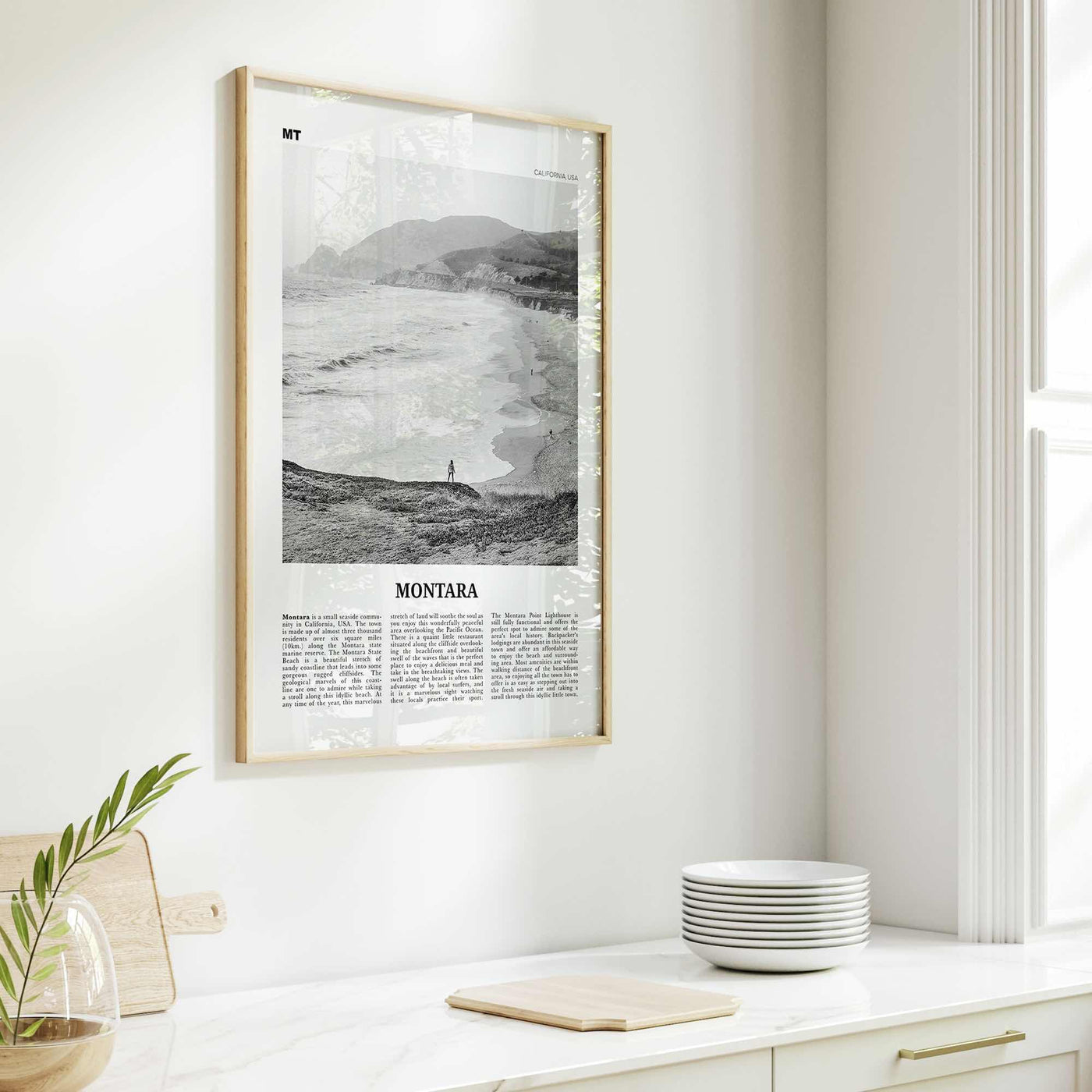 Montara Print Black and White, Montara Wall Art, Montara Poster, Montara Photo, Montara Map, California, USA, United States