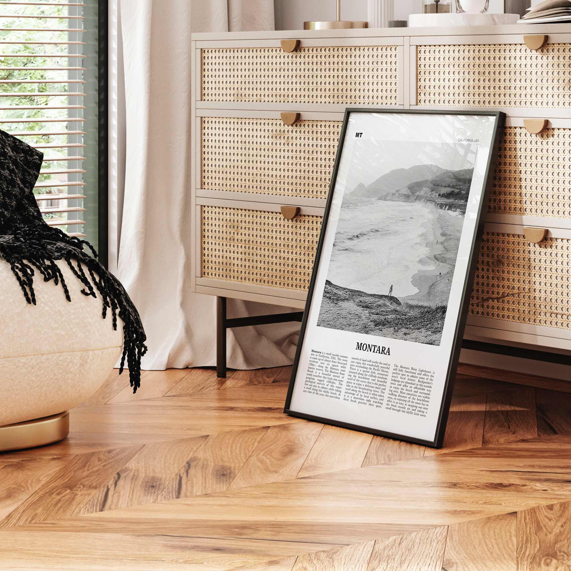 Montara Print Black and White, Montara Wall Art, Montara Poster, Montara Photo, Montara Map, California, USA, United States