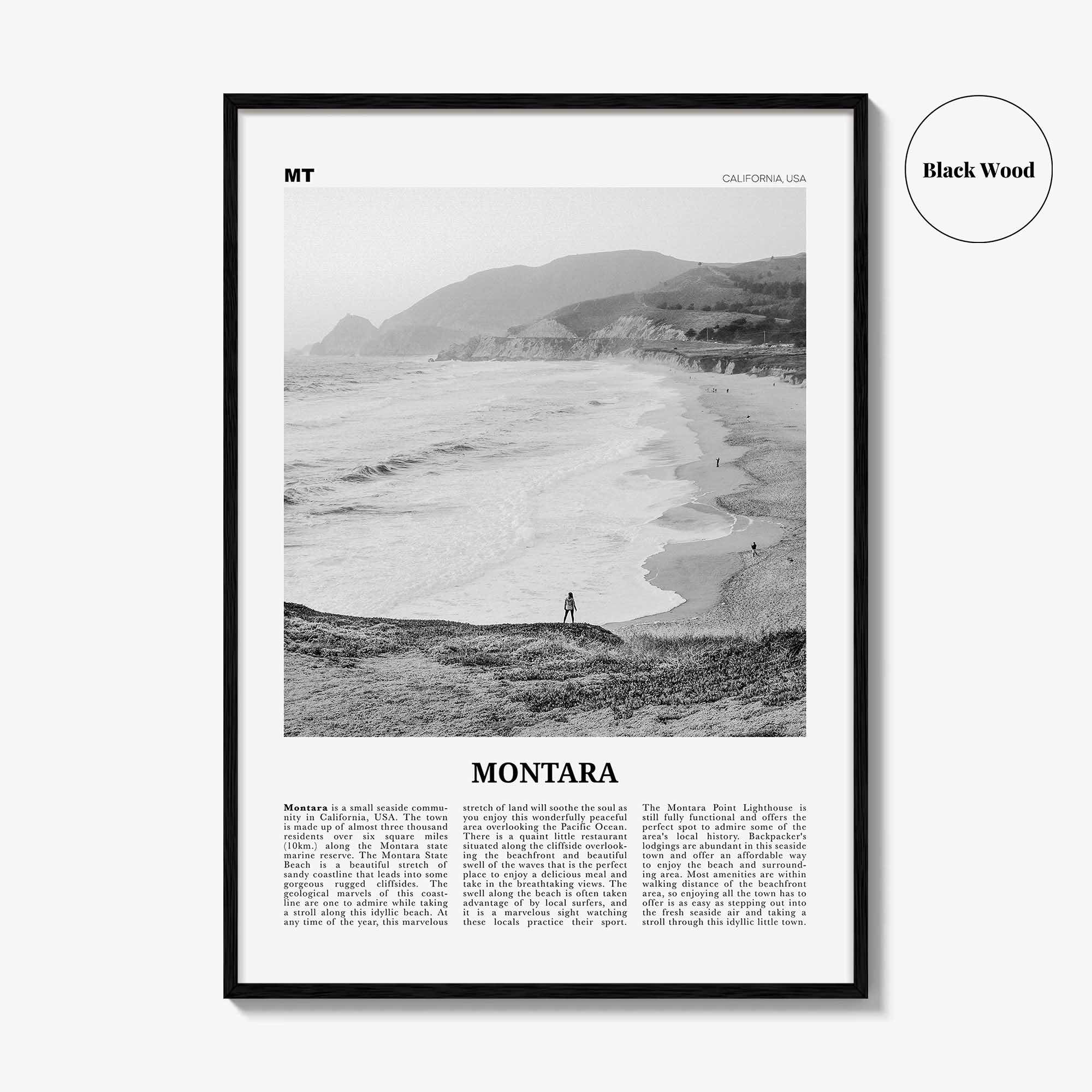 Montara Print Black and White, Montara Wall Art, Montara Poster, Montara Photo, Montara Map, California, USA, United States