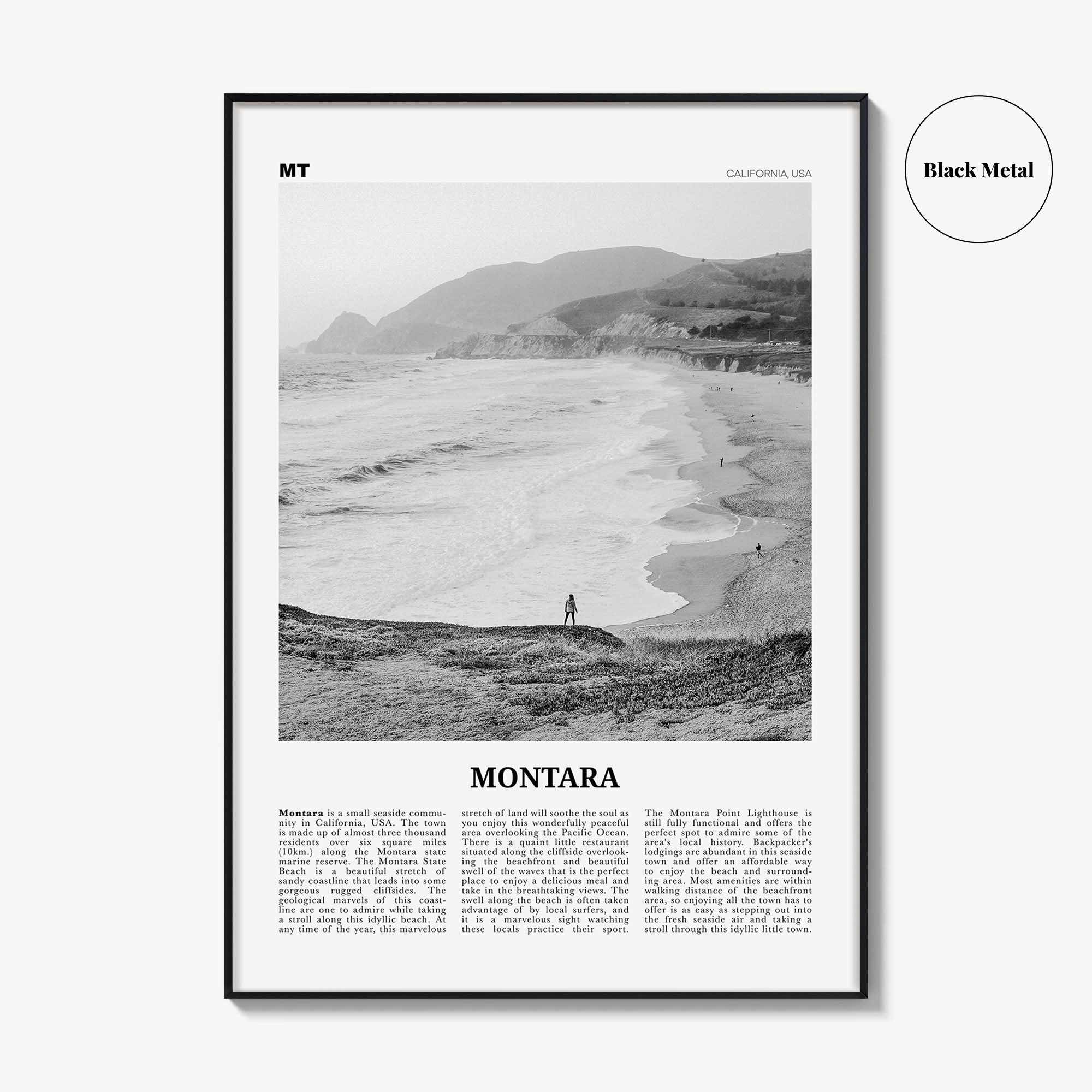 Montara Print Black and White, Montara Wall Art, Montara Poster, Montara Photo, Montara Map, California, USA, United States